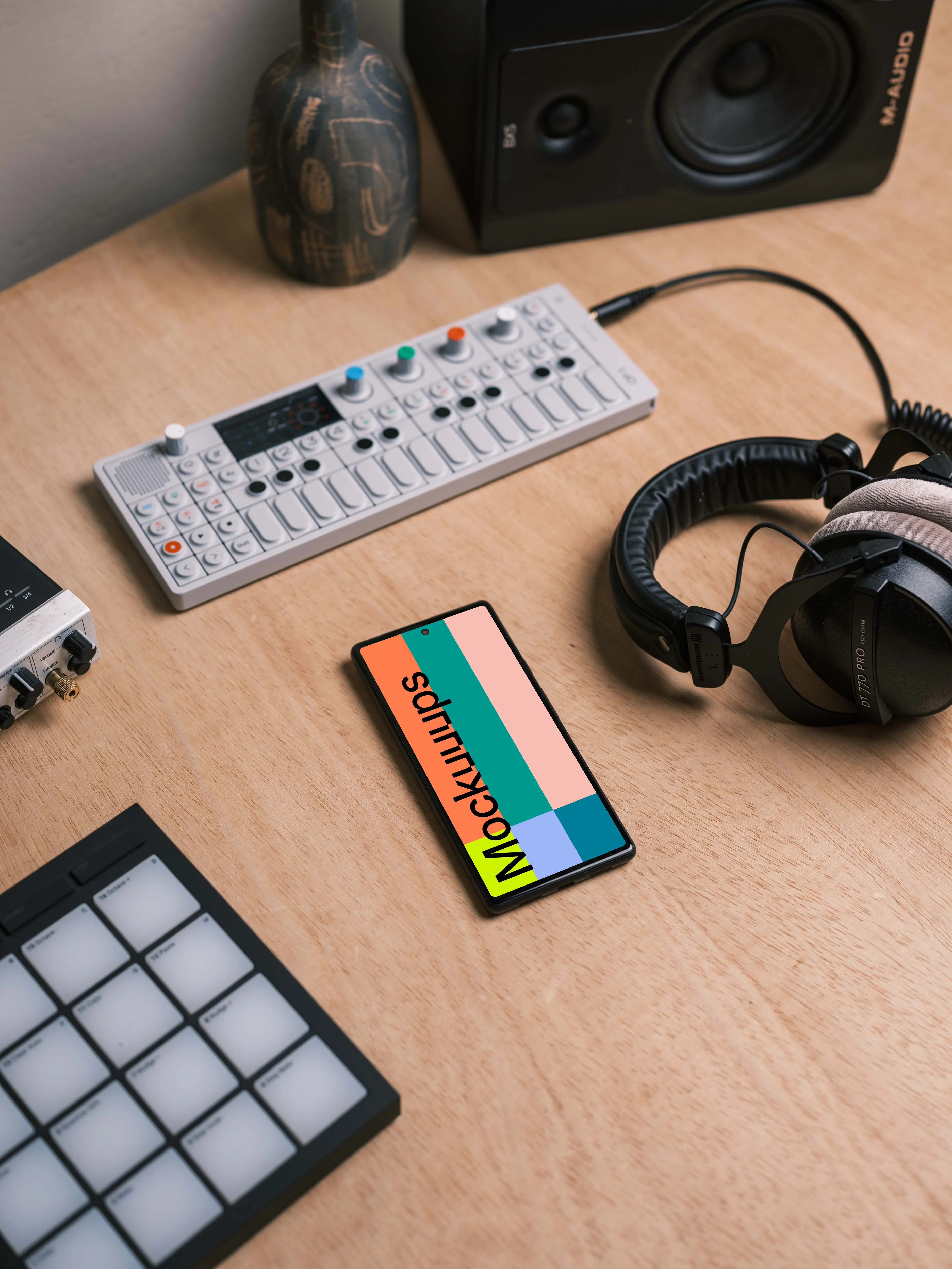 Smartphone mockup in the music studio