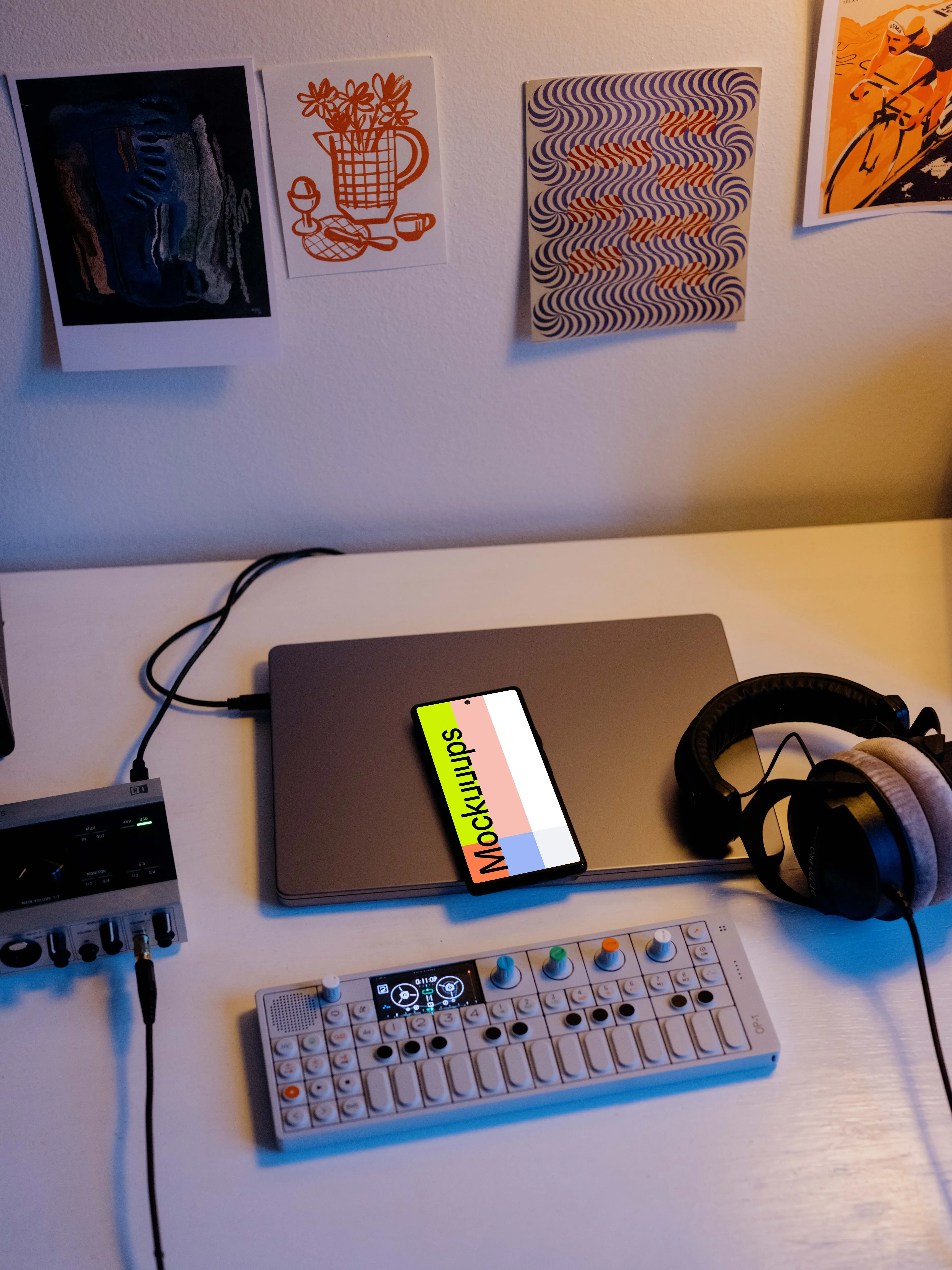Smartphone Mockup next to the music keyboard