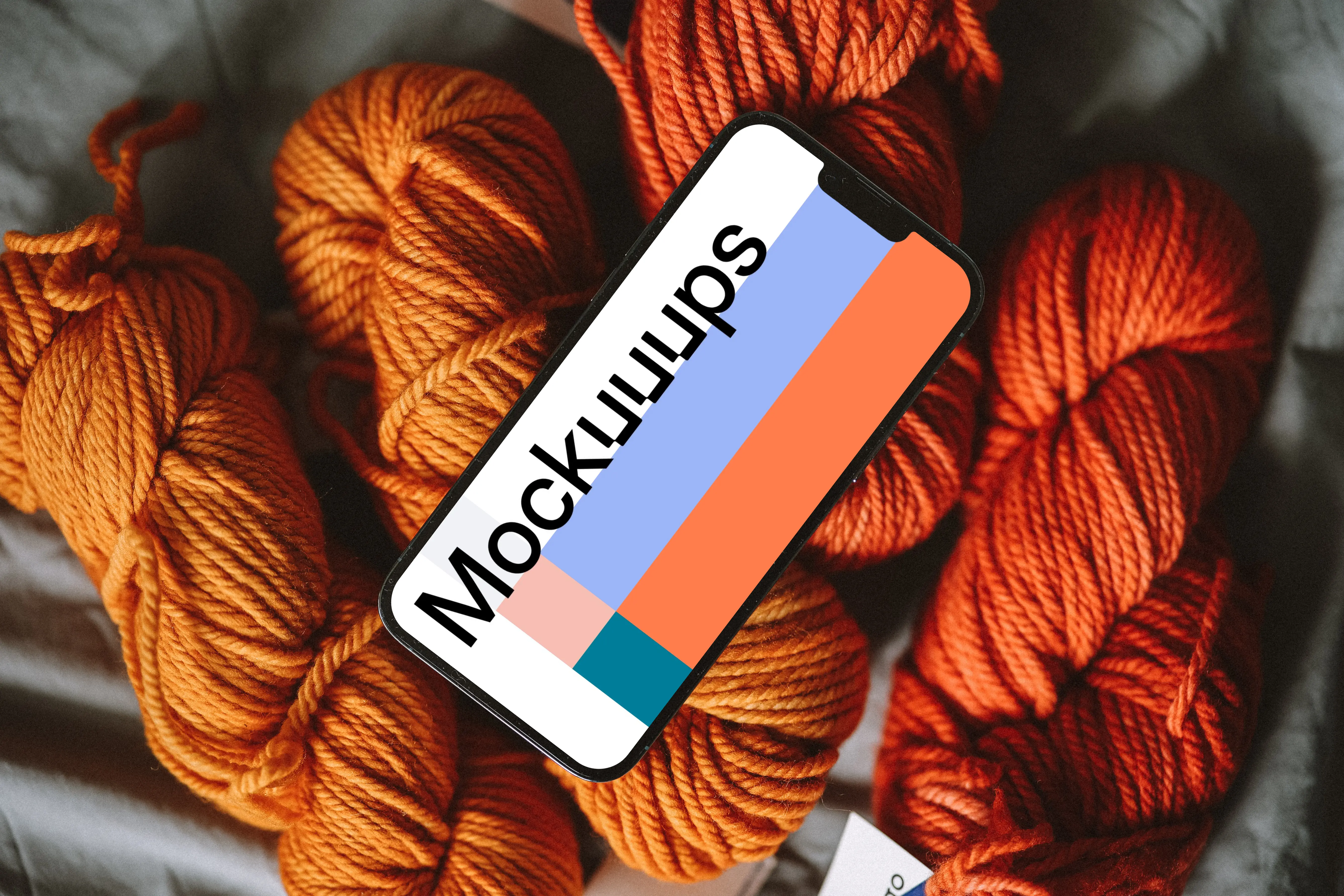 Smartphone mockup on yarn