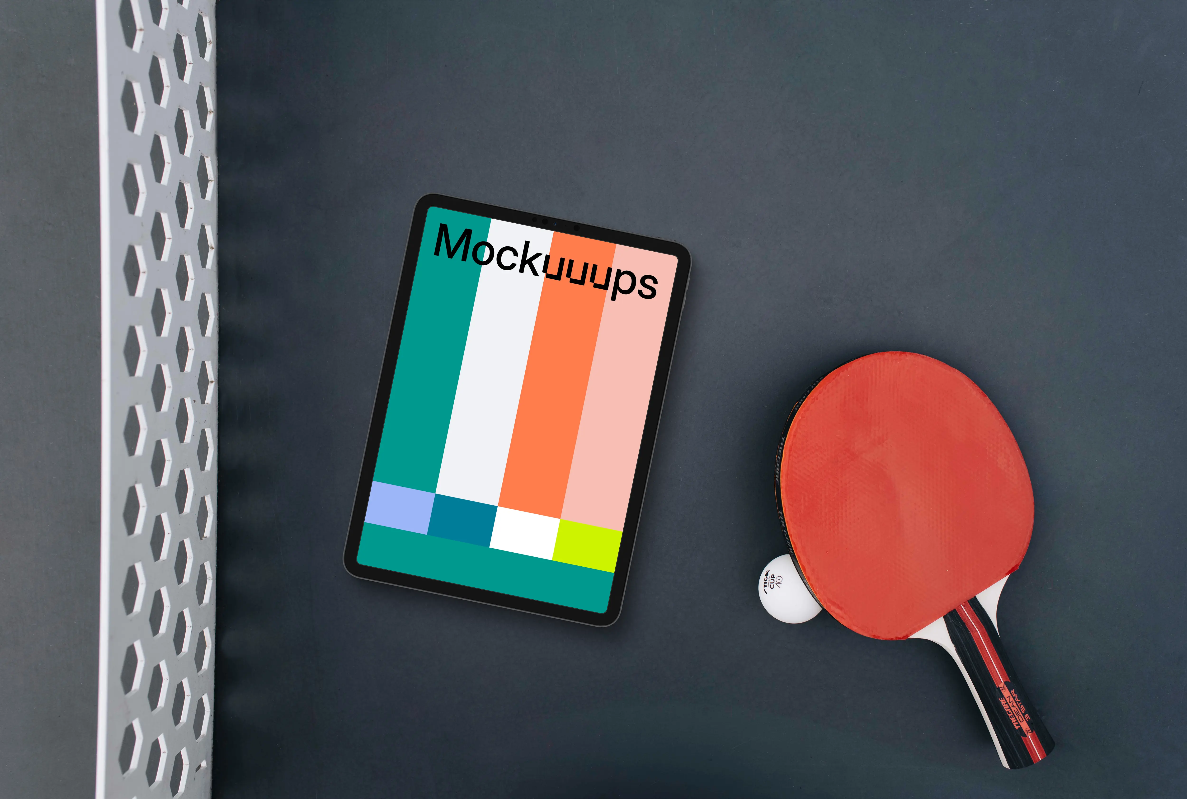Tablet mockup on the Ping Pong table