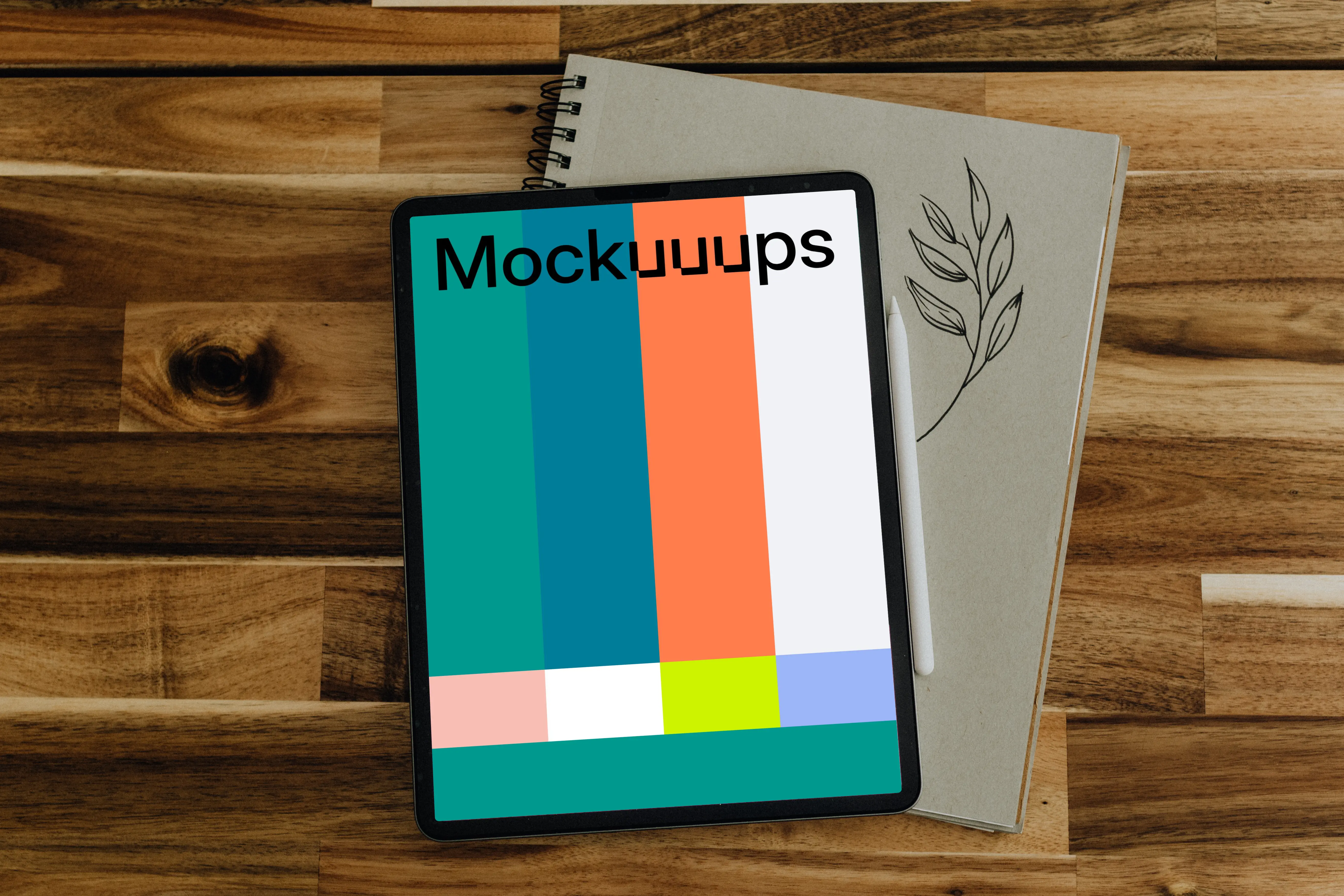 Tablet mockup placed on a drawing