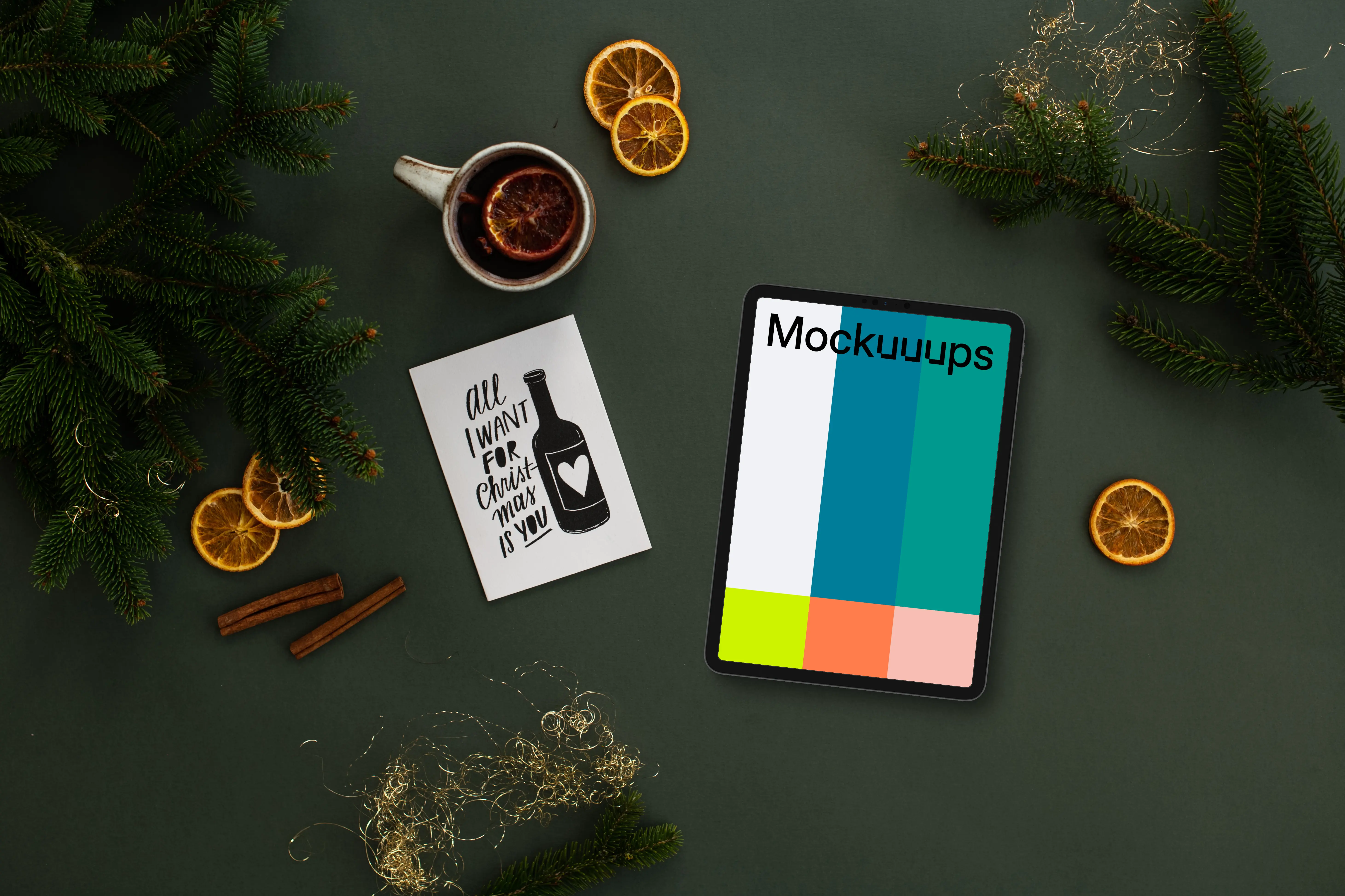 Tablet mockup with a christmas card