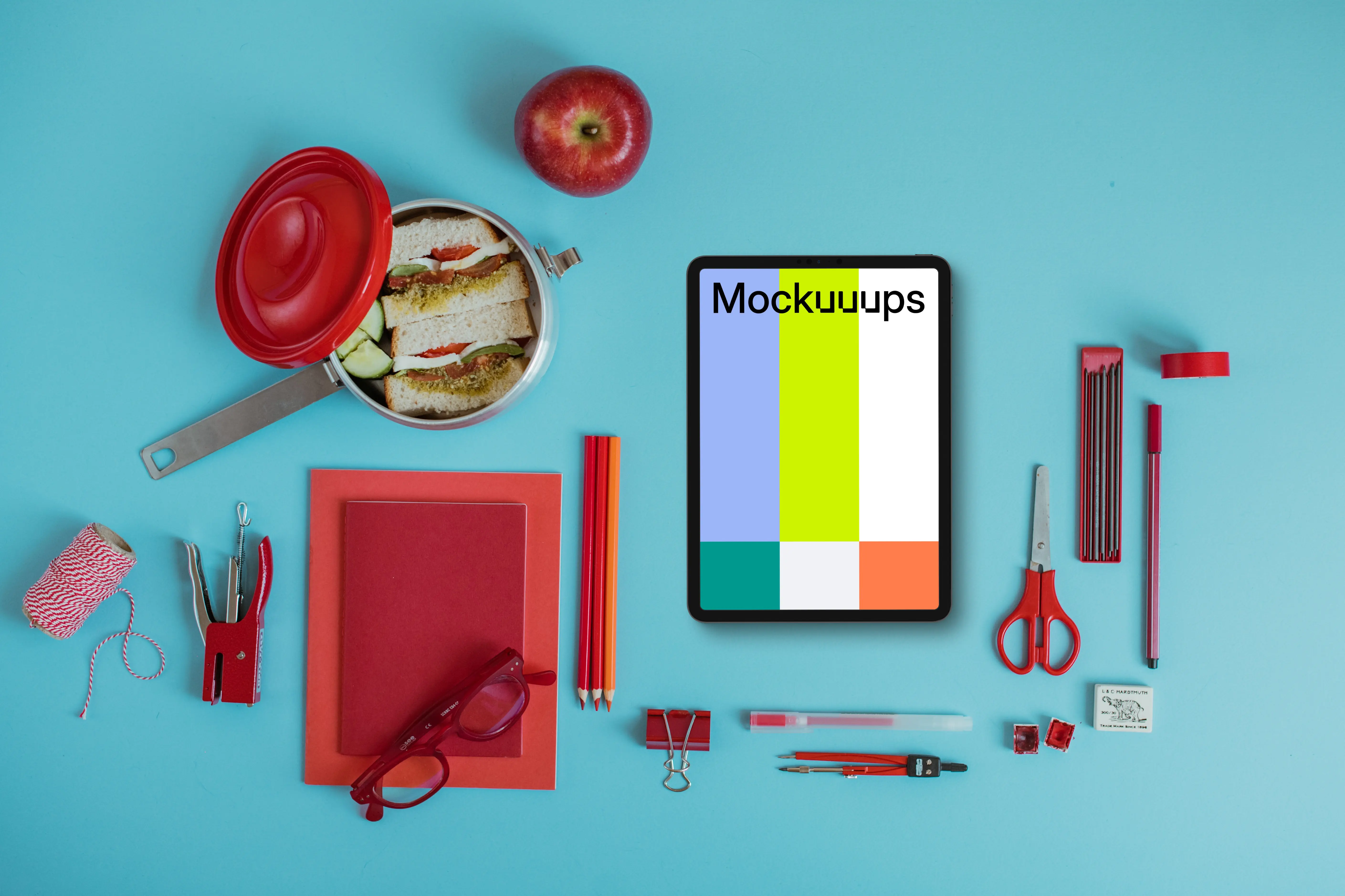 Tablet mockup with a lunch box on the side