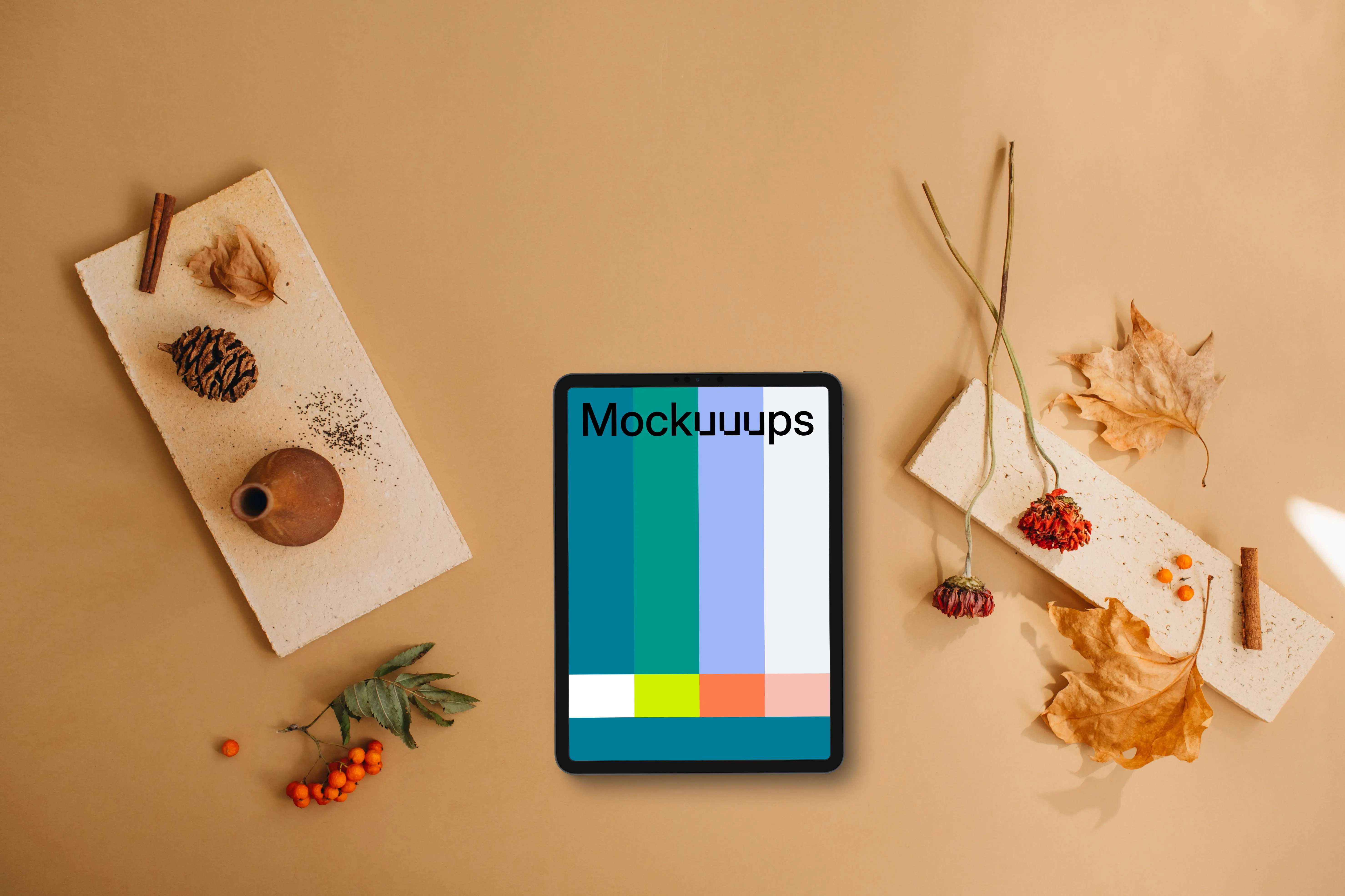 Tablet mockup with autumn styling