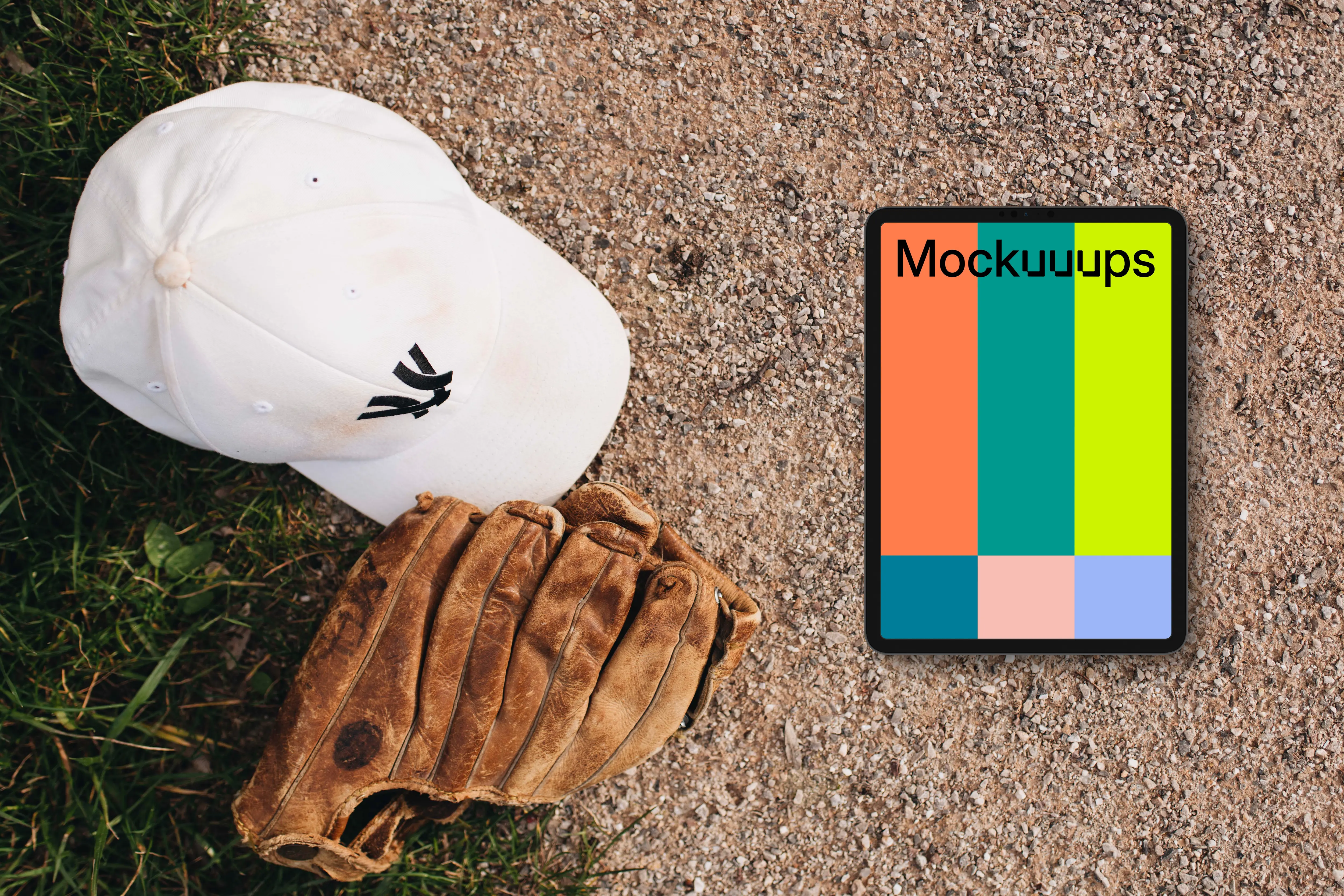 Tablet mockup with baseball glove