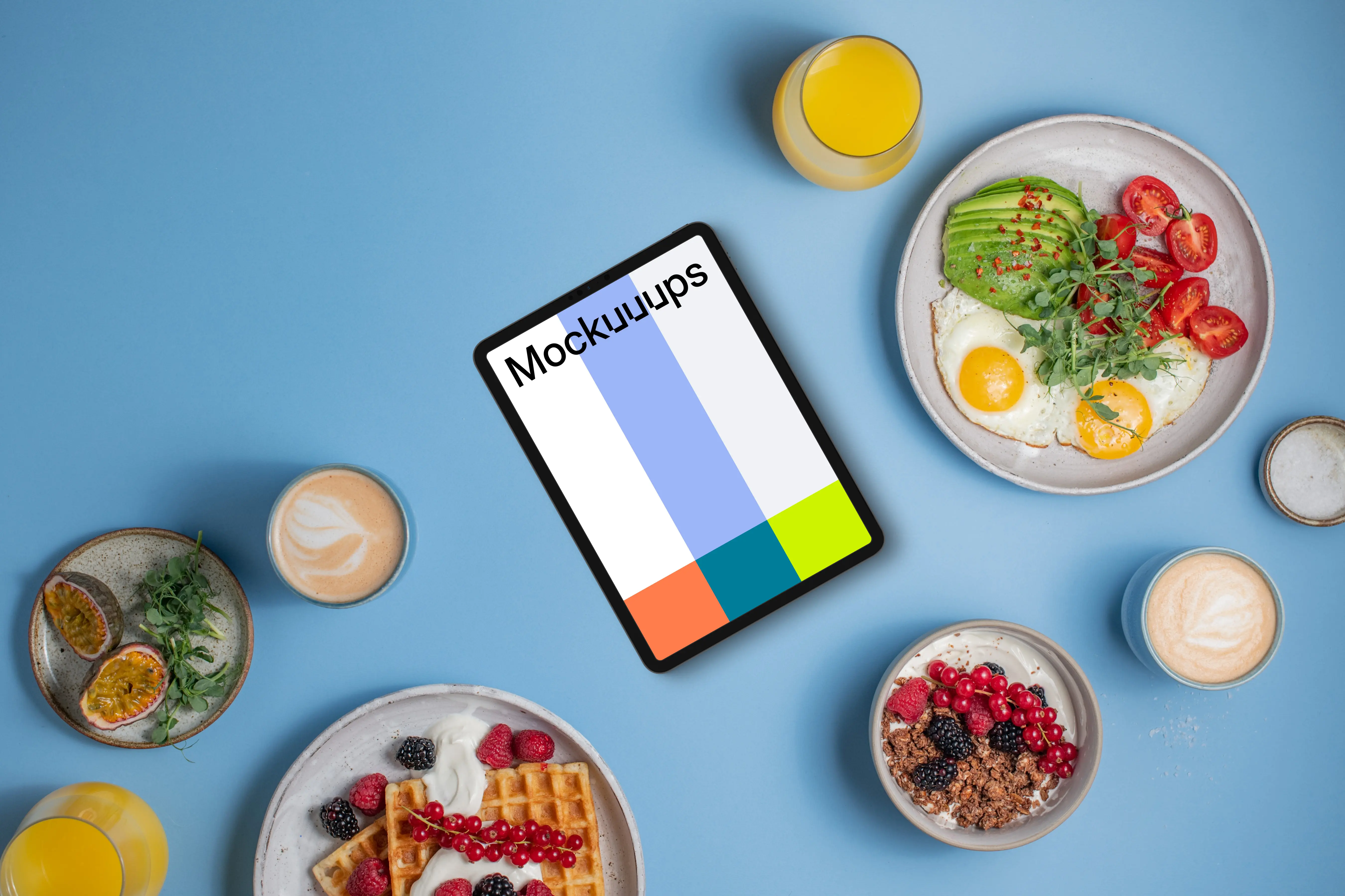 Tablet mockup with breakfast menu