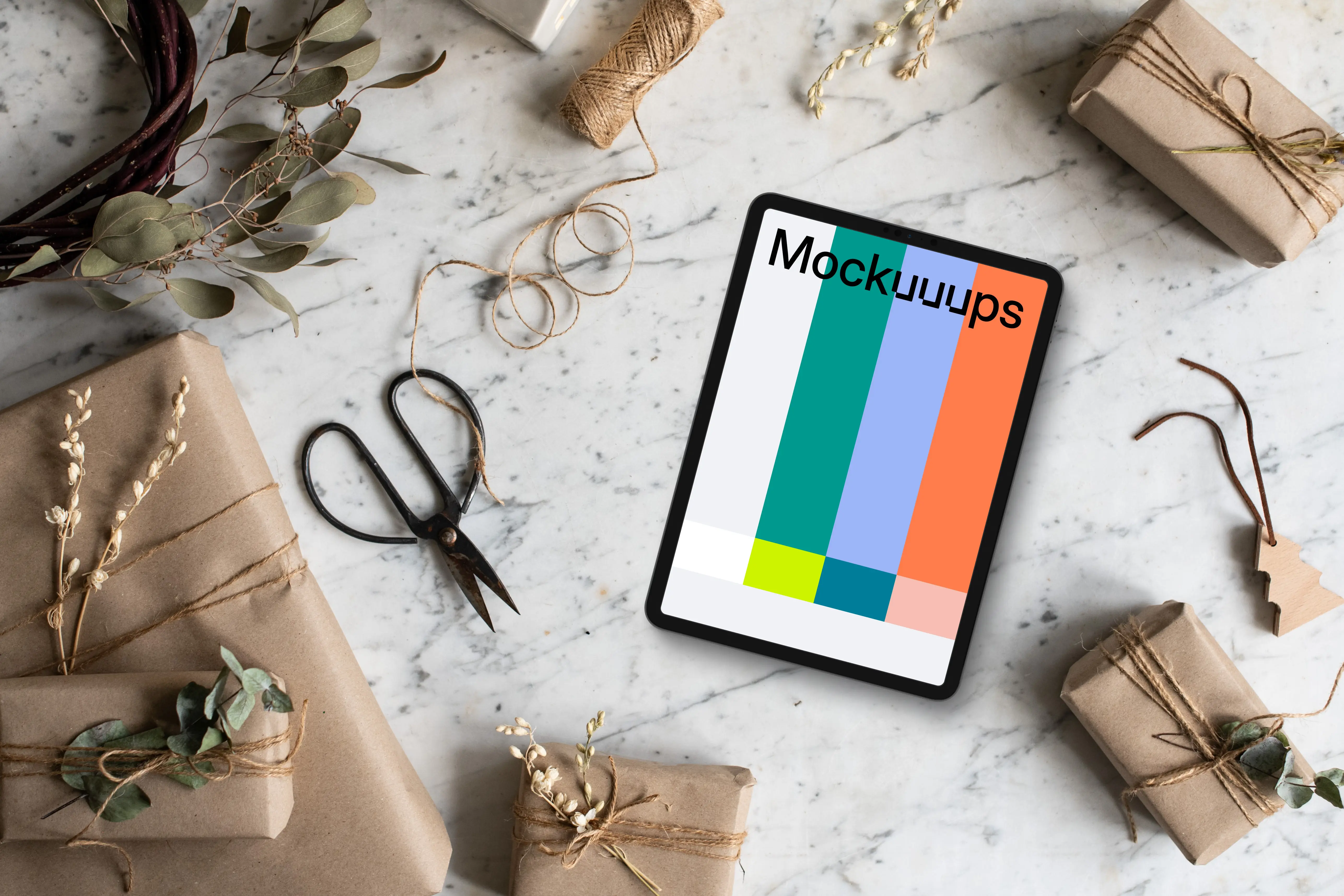 Tablet mockup with christmas design