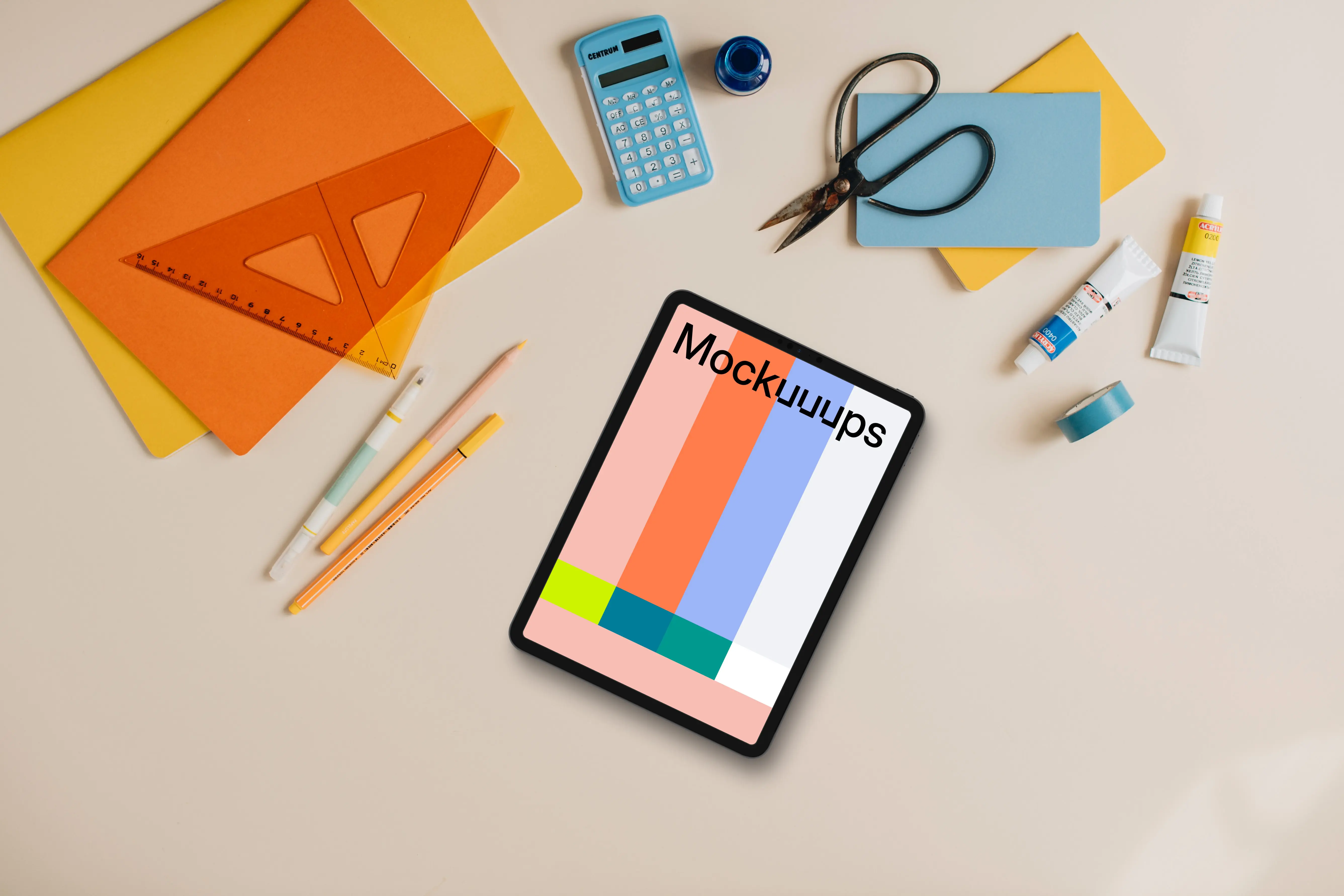 Tablet mockup with colorful back to school elements