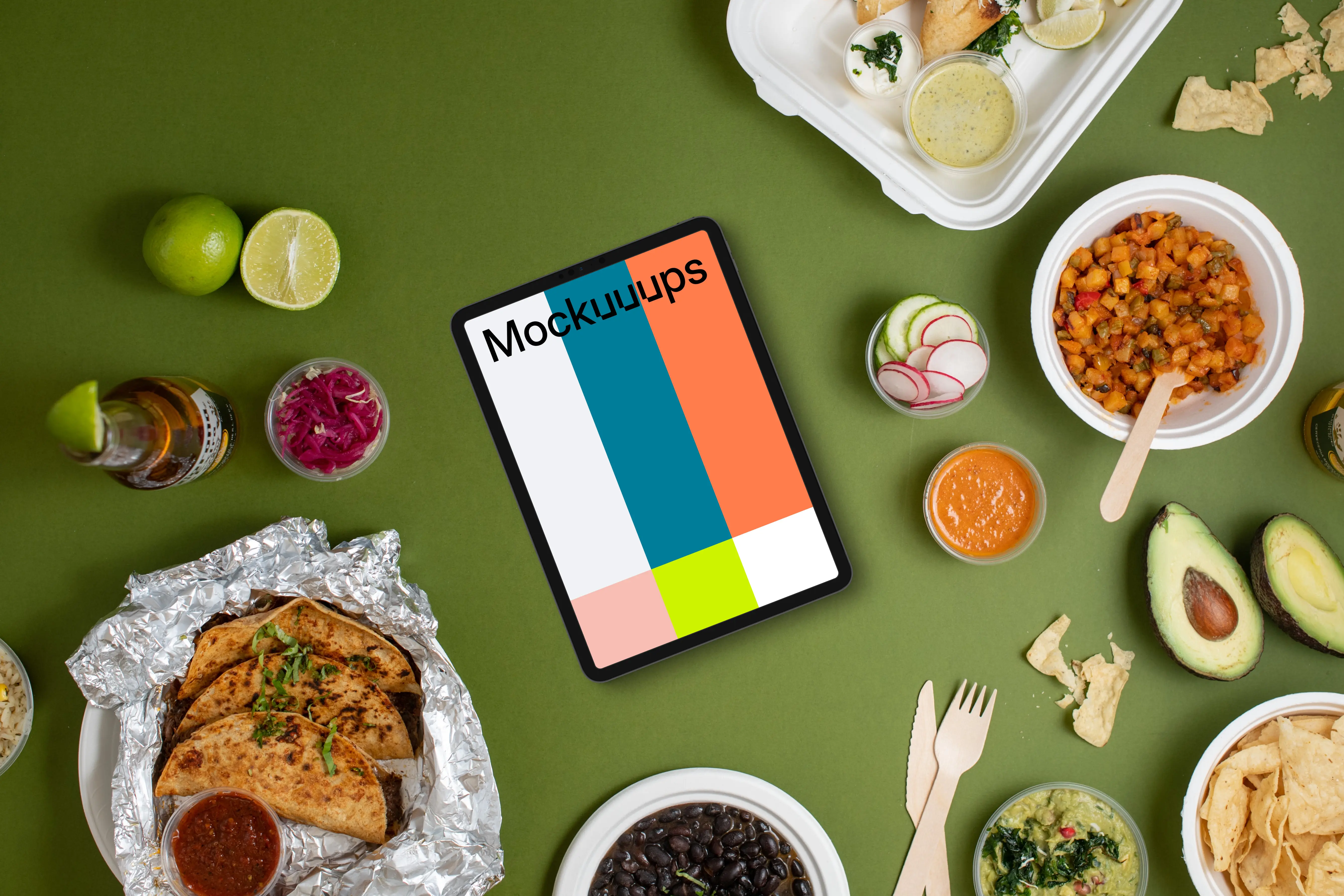 Tablet mockup with Mexican food