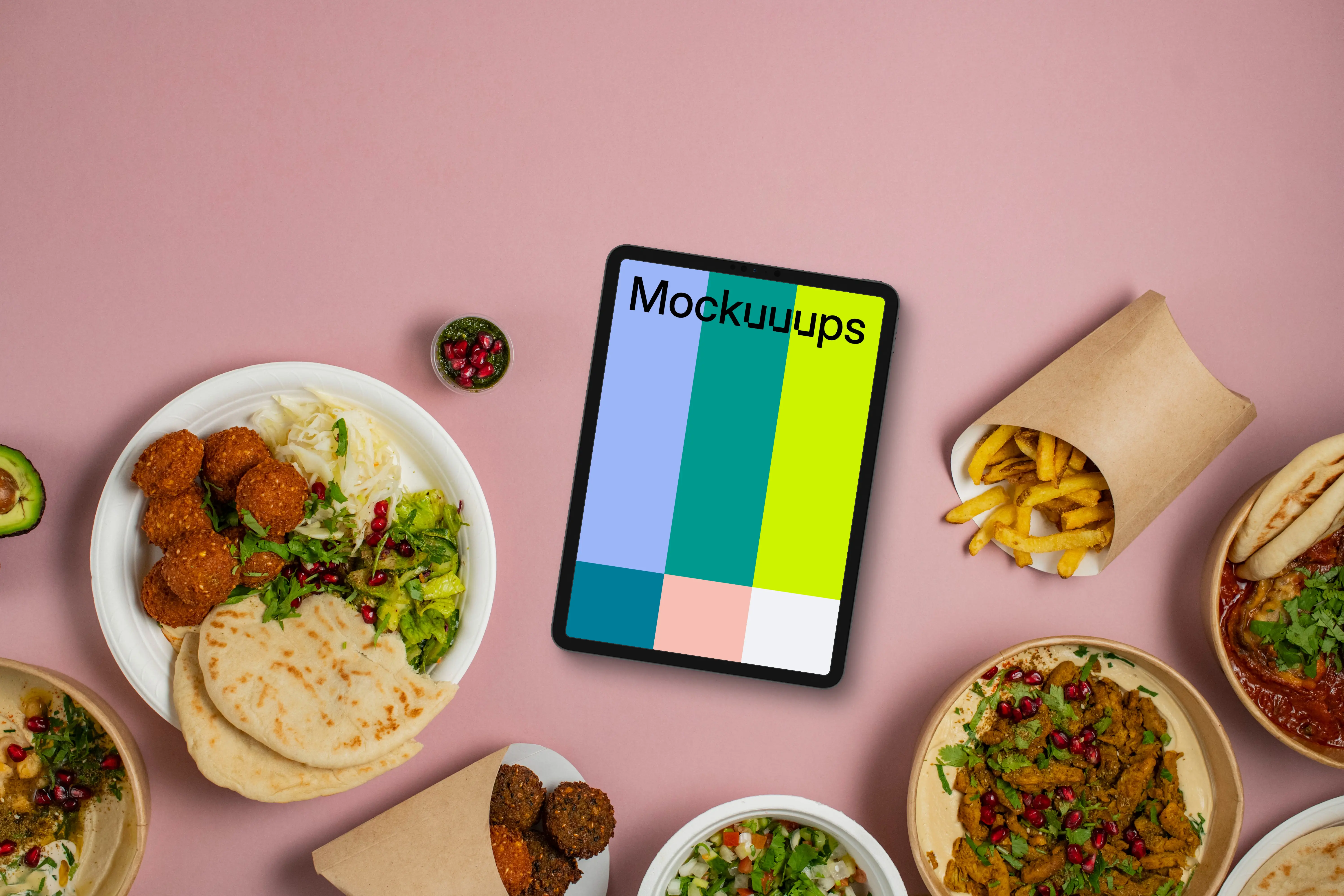 Tablet mockup with middle eastern meals