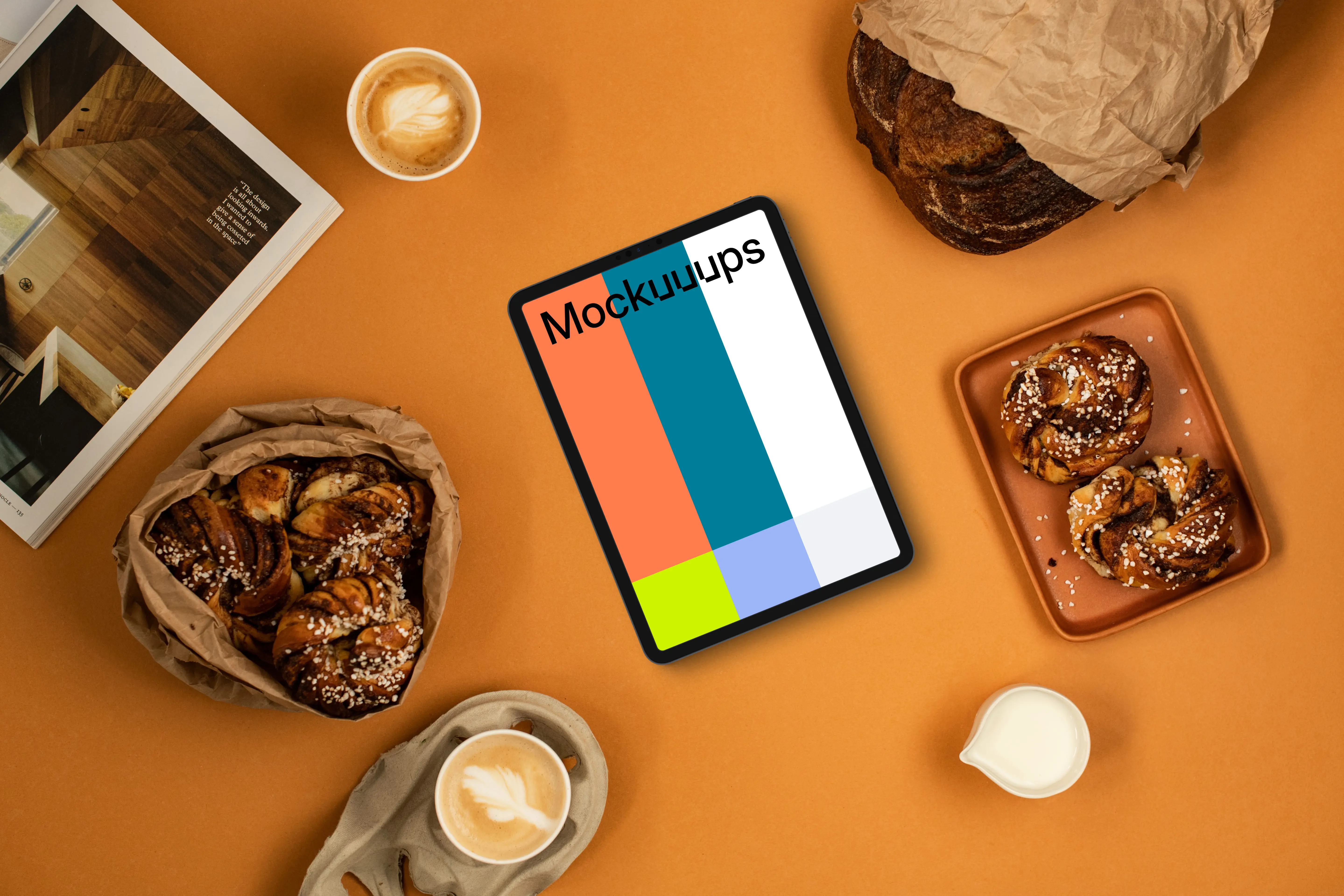 Tablet mockup with pastries