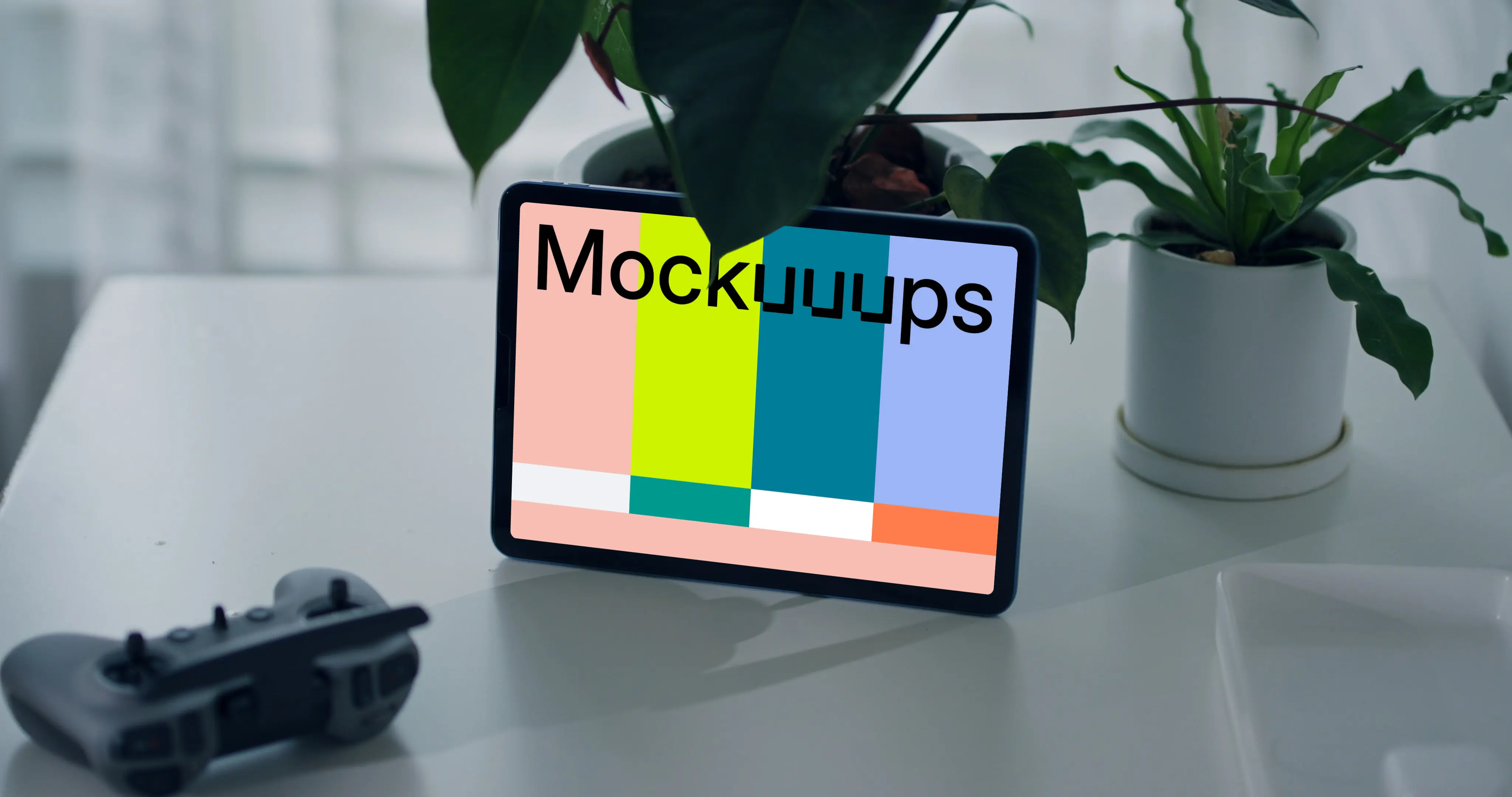 Tablet mockup with plants