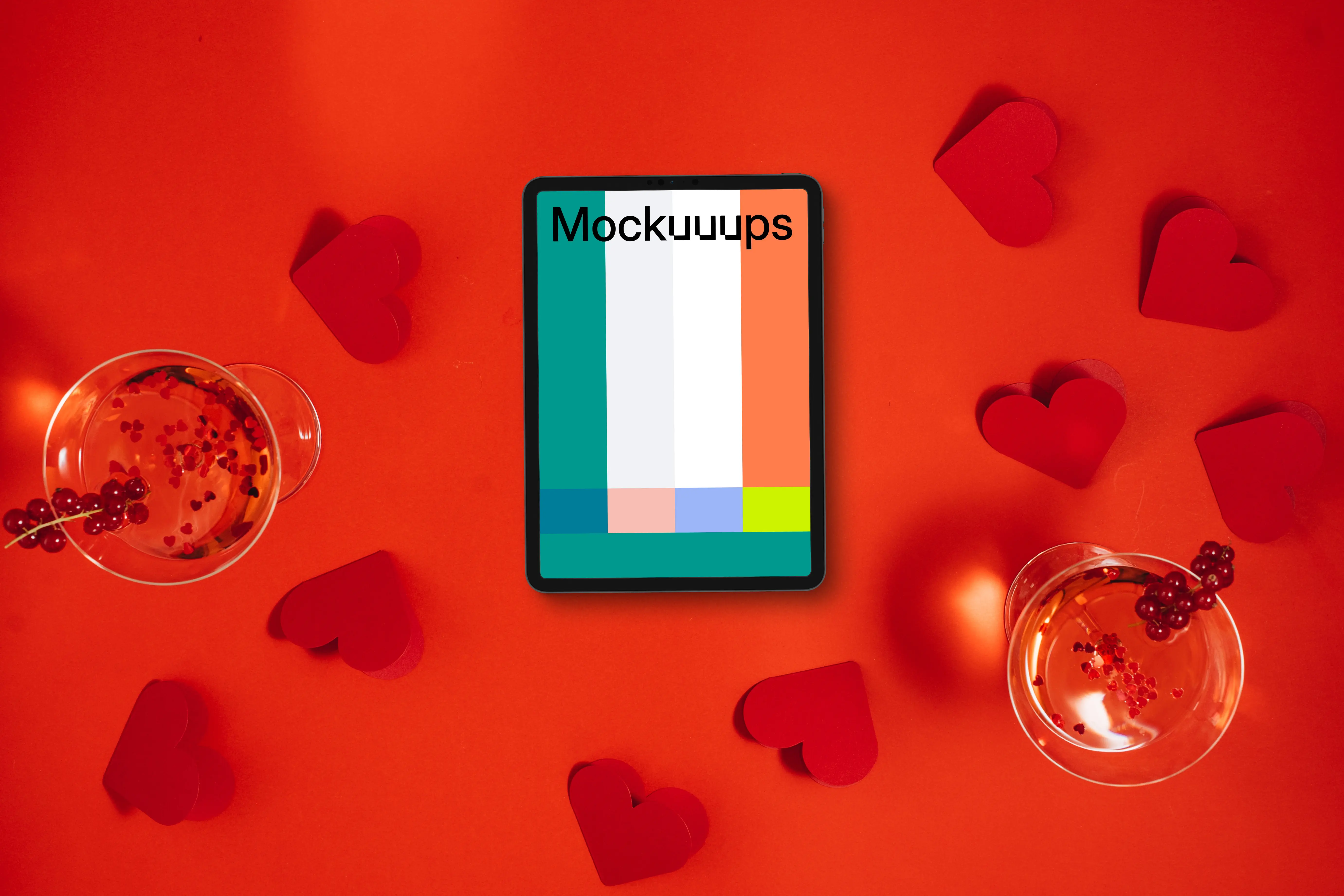 Tablet mockup with red hearths for Valentine’s Day