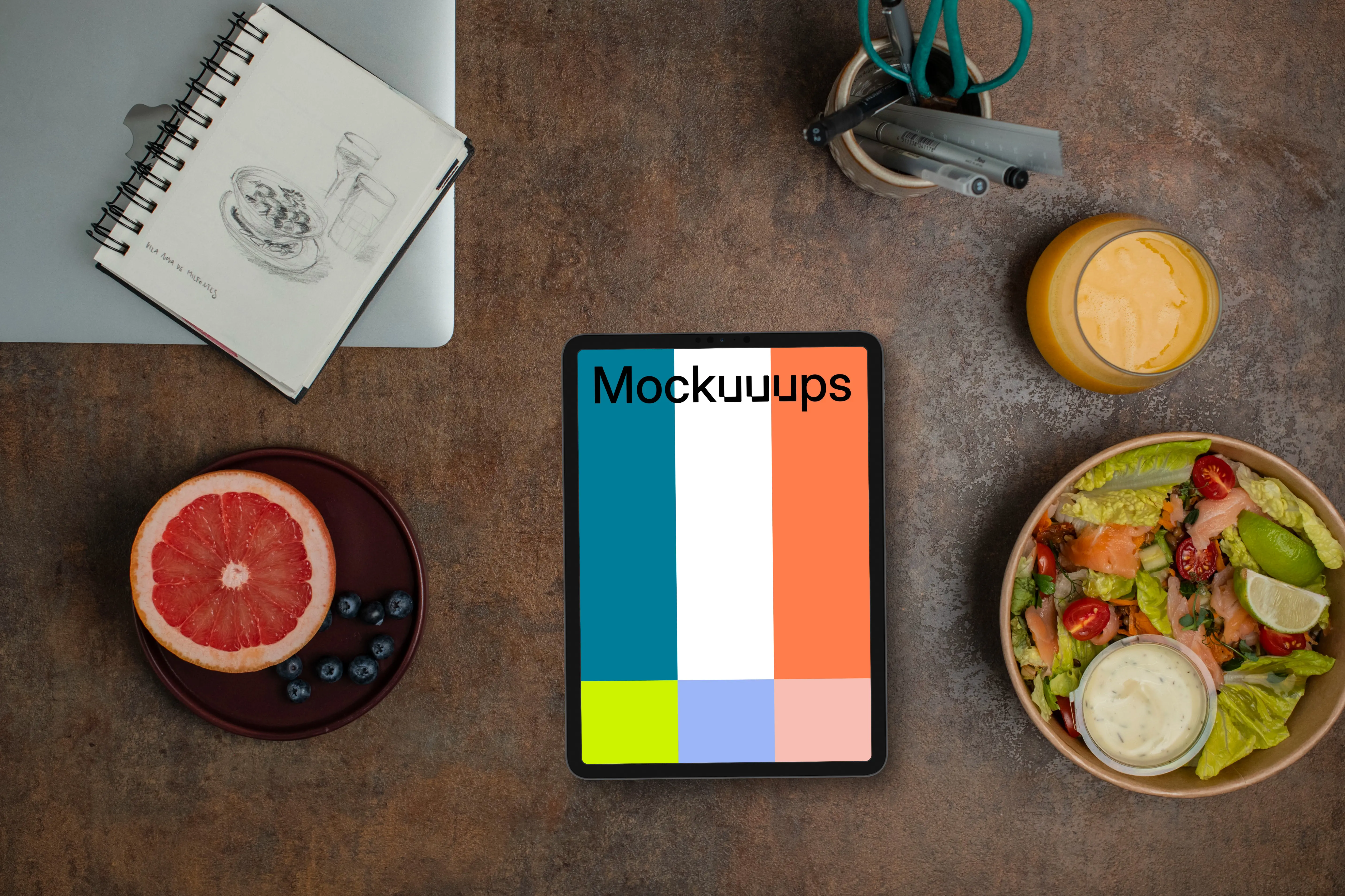 Tablet mockup with salad delivery