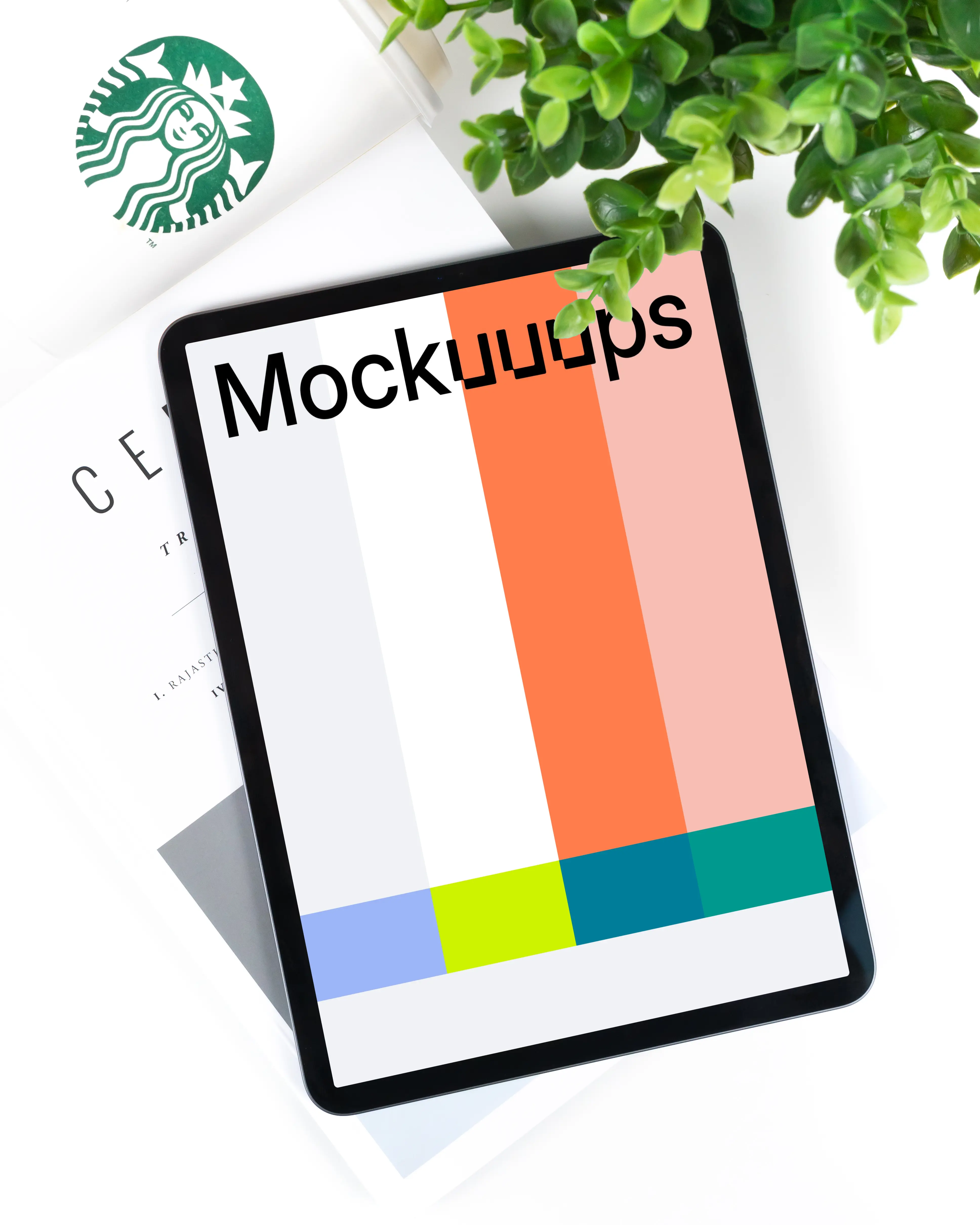 Tablet mockup with Starbucks coffee at the side