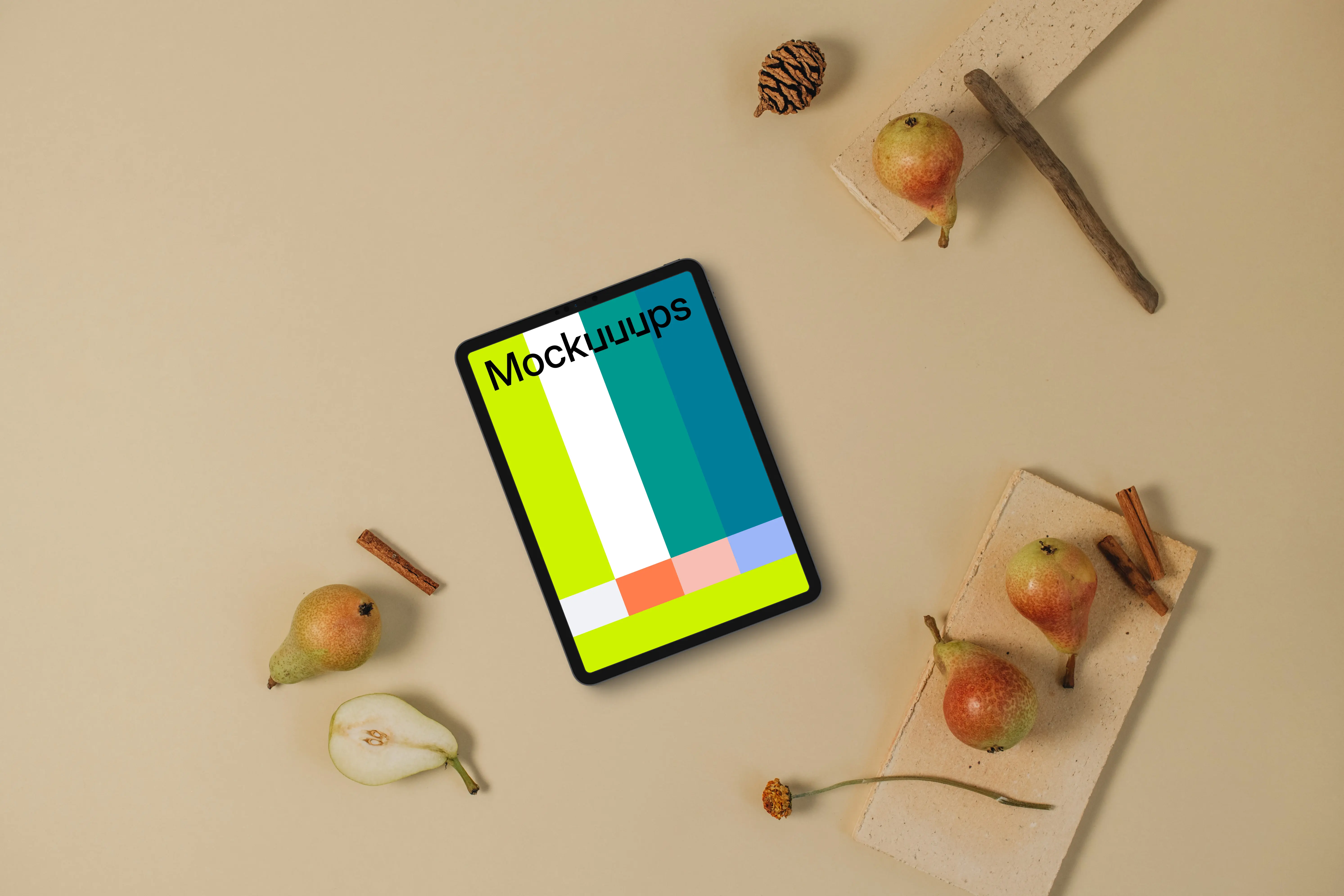 Top view of tablet mockup on the light table