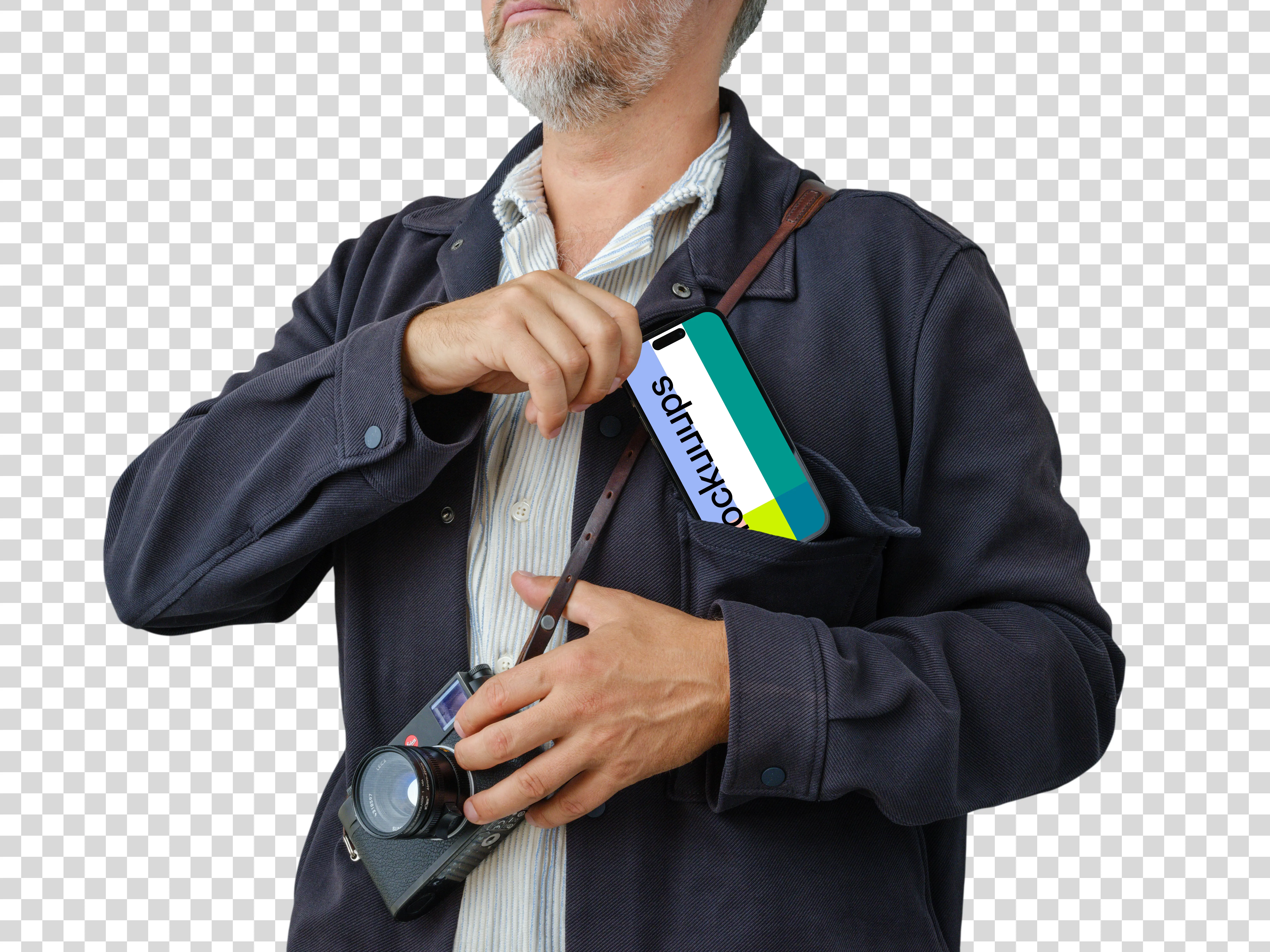 Tourist photographer with an iPhone 14 Pro mockup