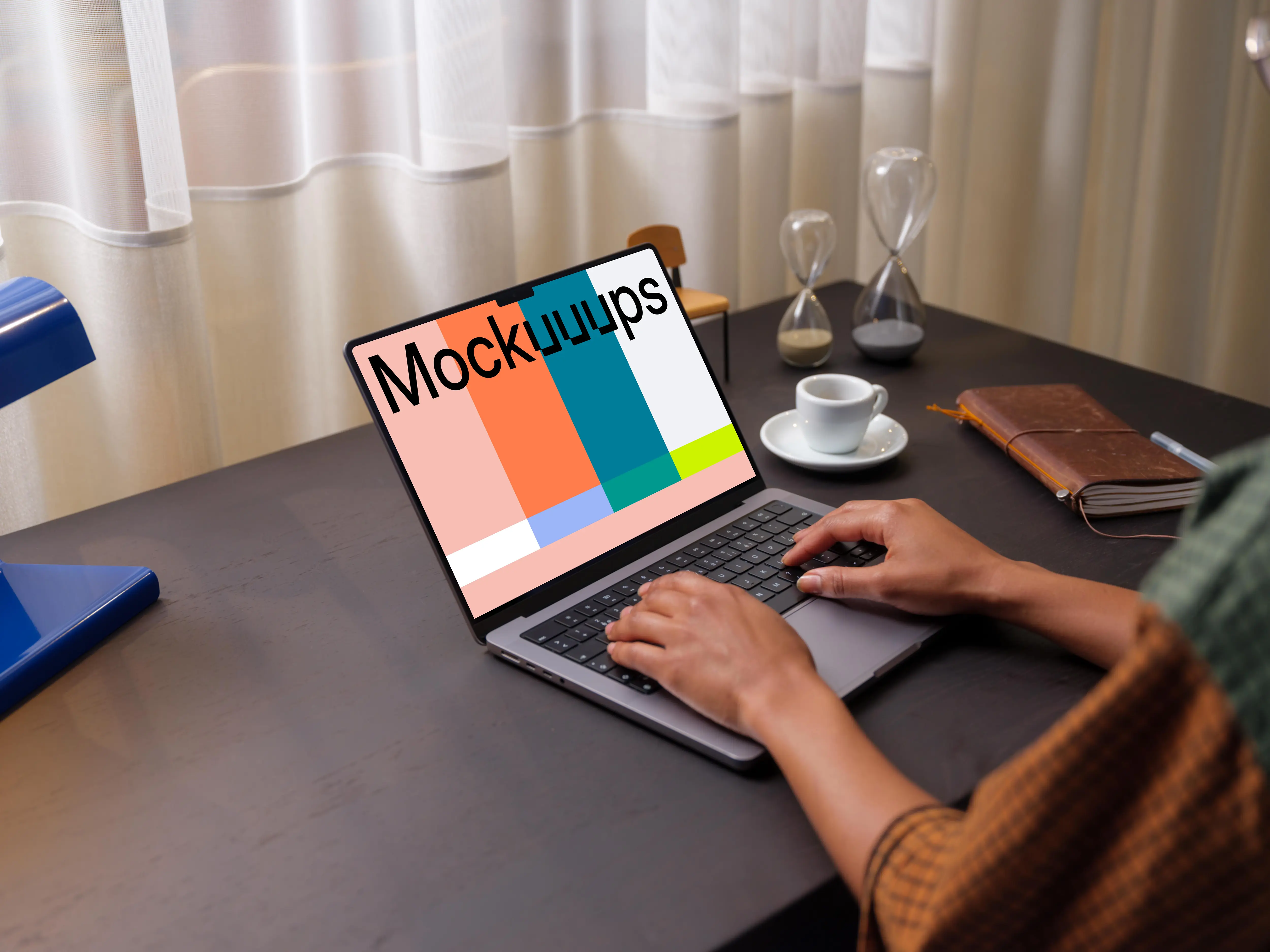 User typing on a MacBook Pro 14 mockup