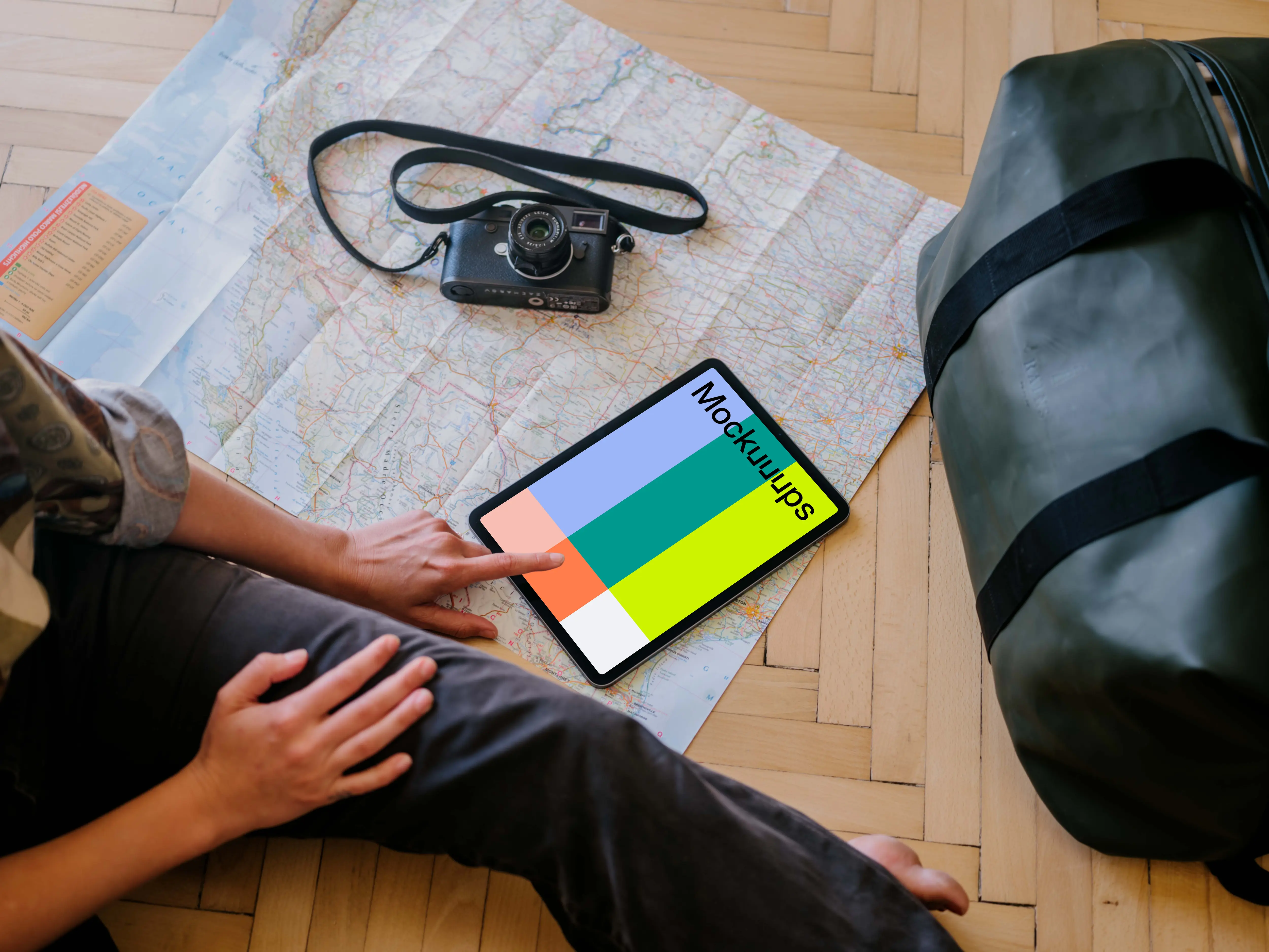User typing on an iPad Air mockup