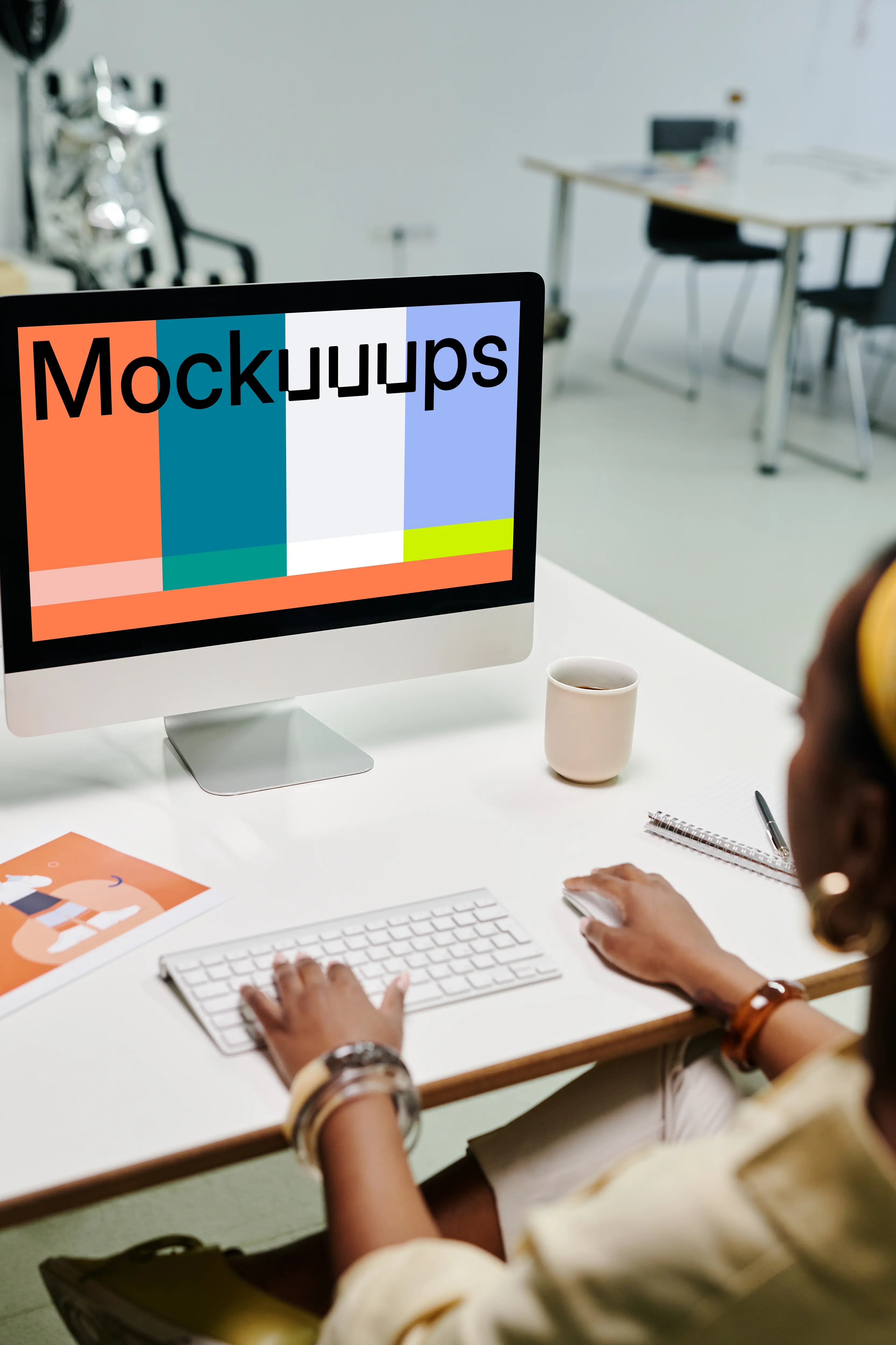 Woman editing on the iMac mockup