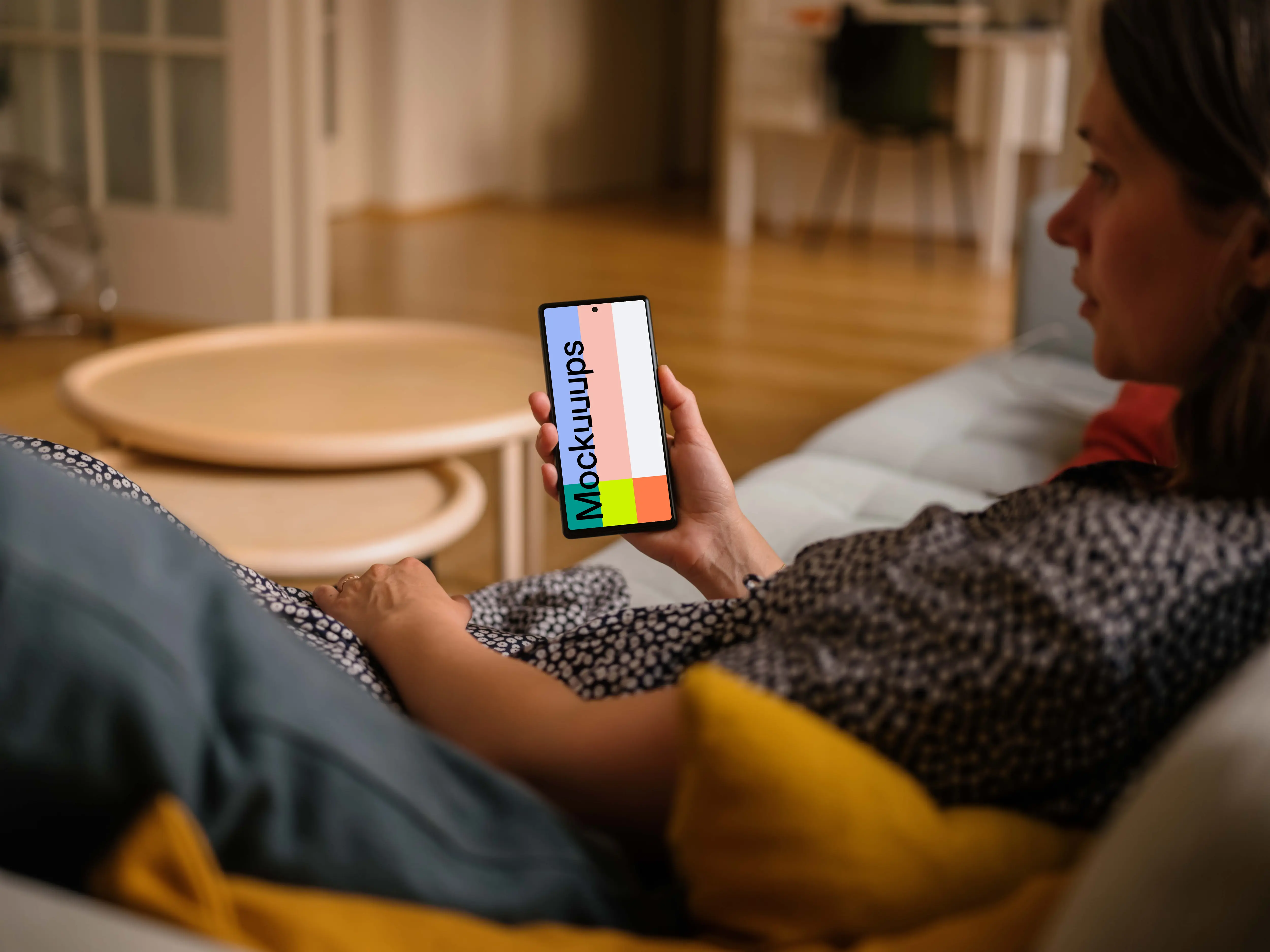 Woman hand holding a Google Pixel mockup