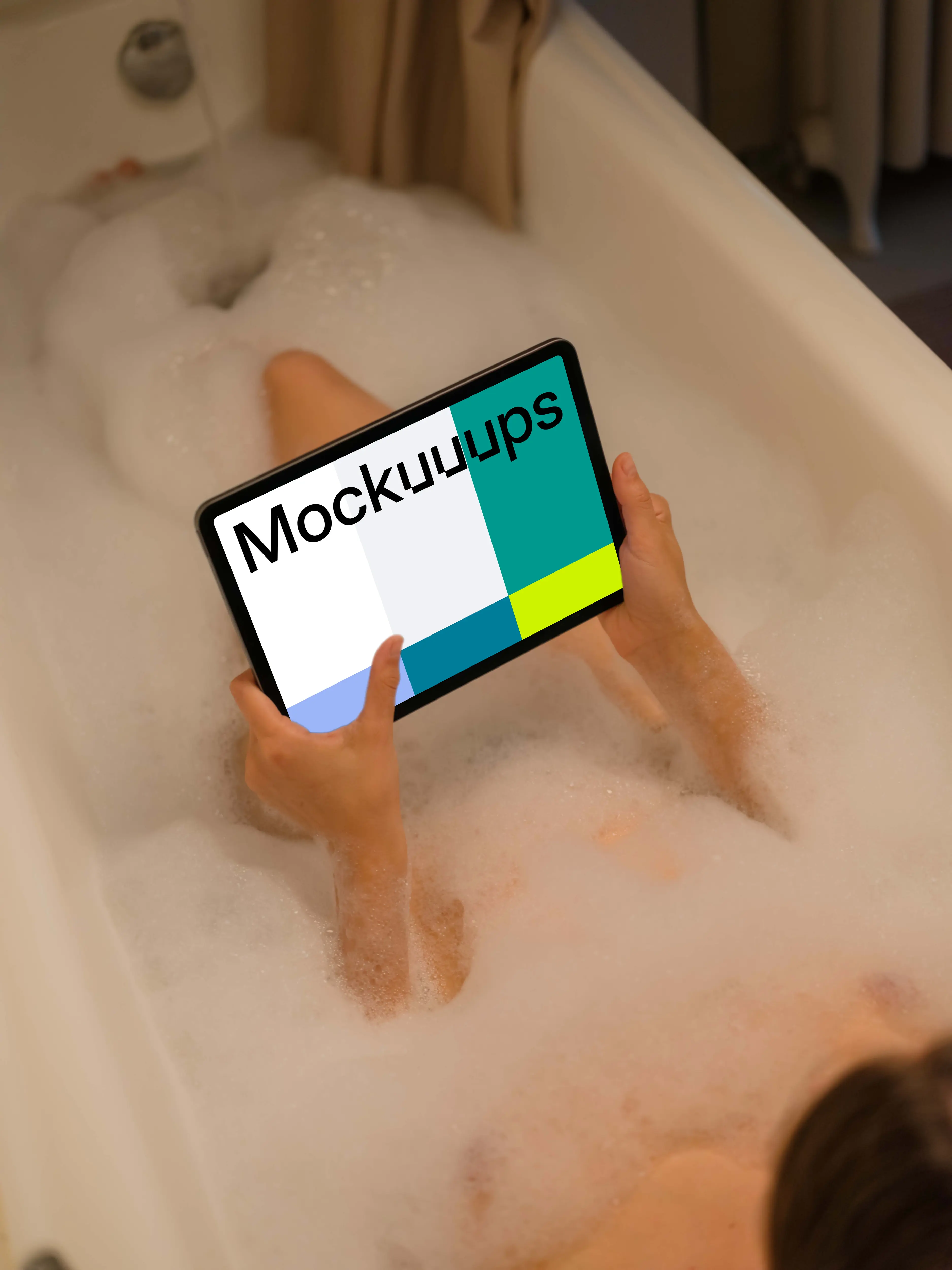 Woman hand typing on an iPad Air mockup