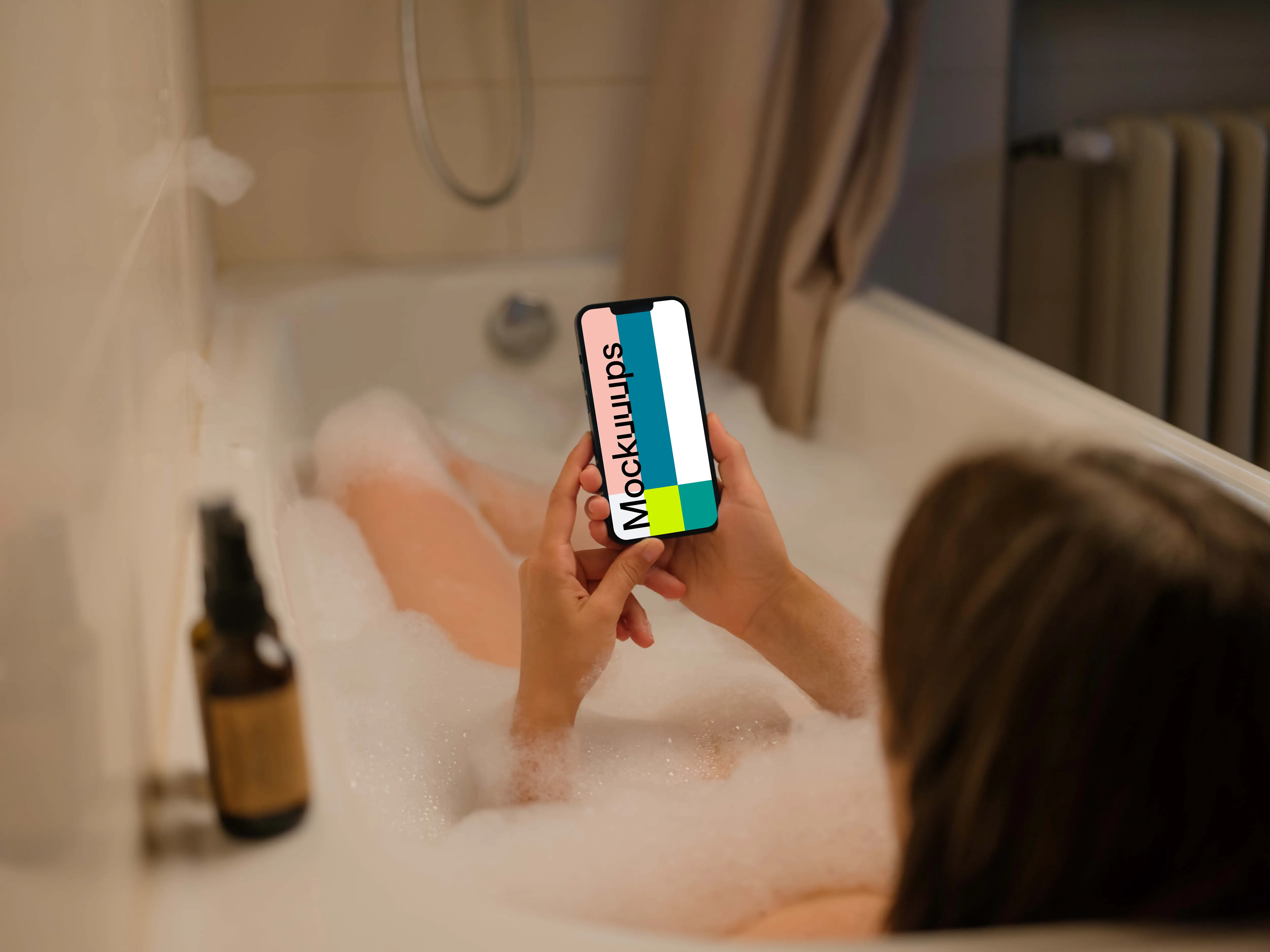 Woman holding a phone mockup