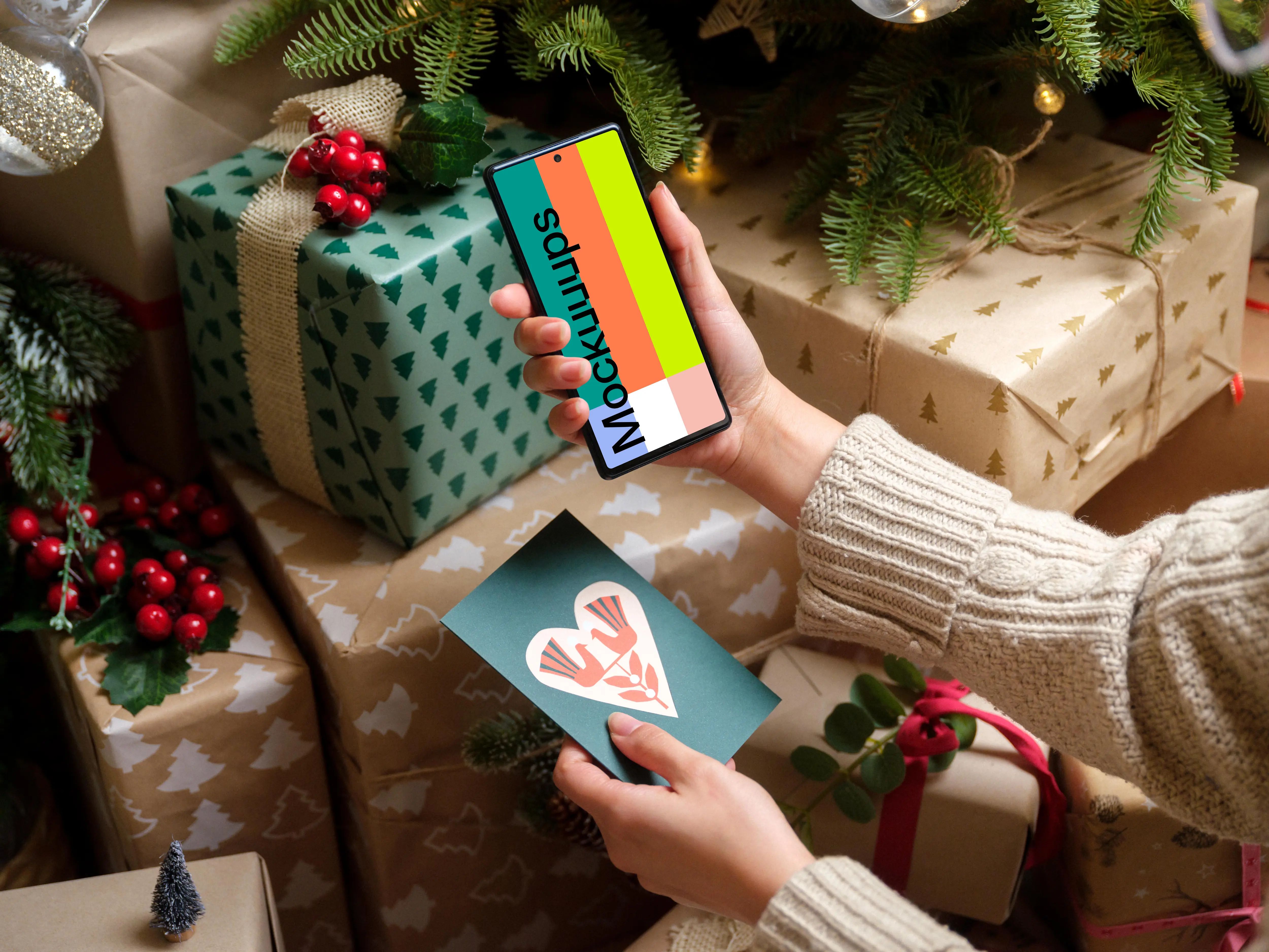 Woman holding Google Pixel 6 and gift card