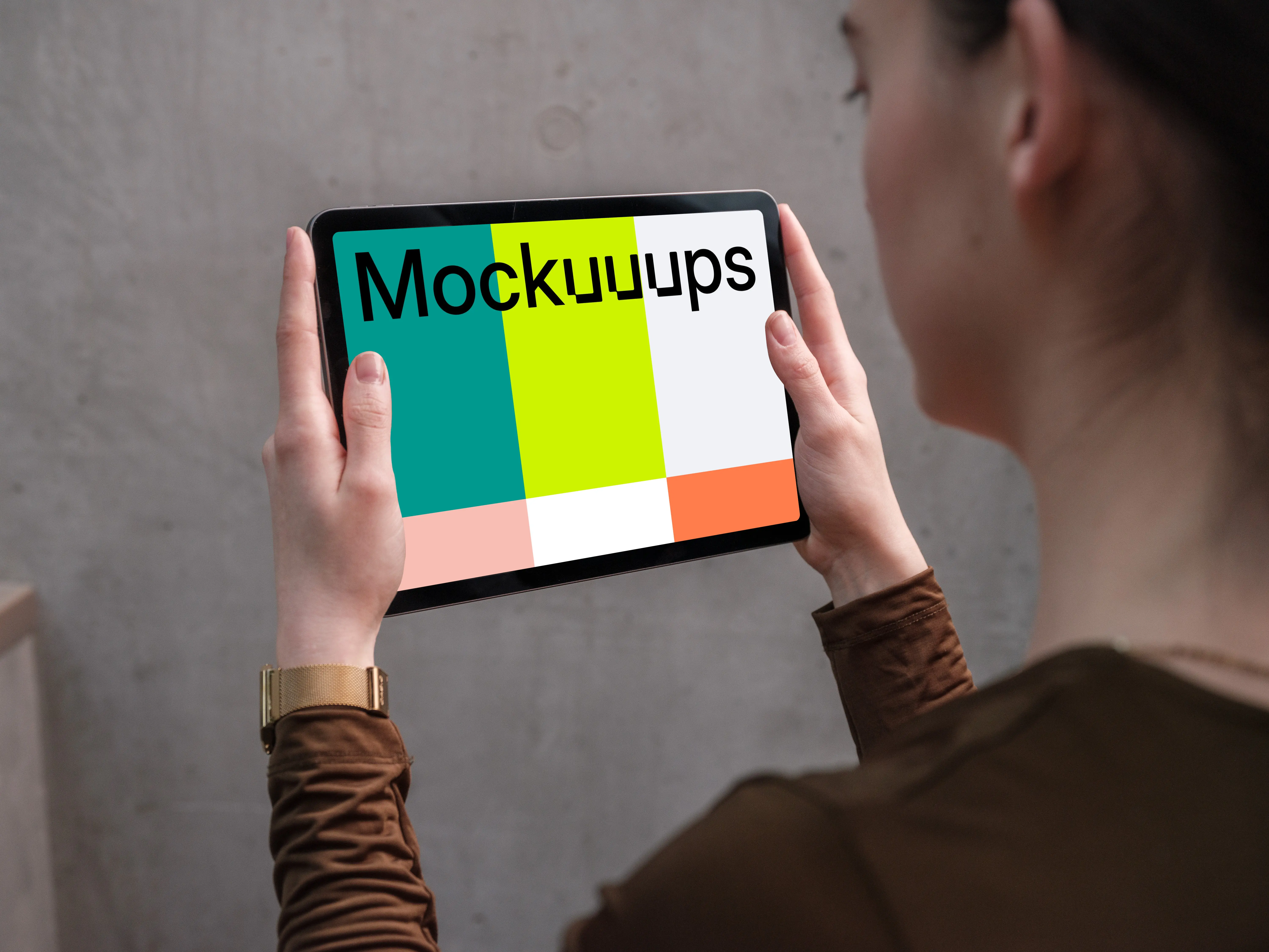 Woman Holding iPad Air in Landscape View