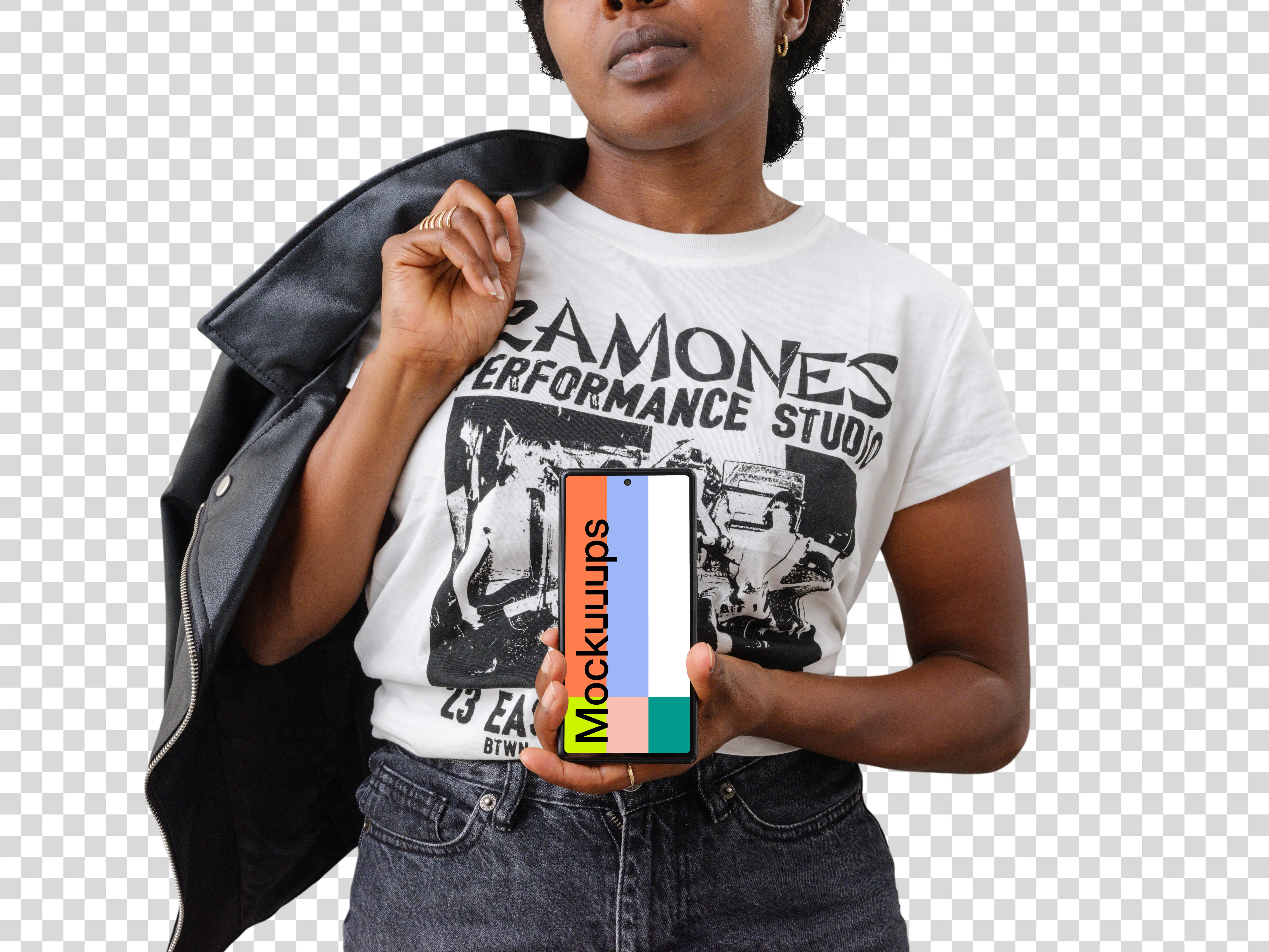 Woman of style with Google Pixel 6 mockup