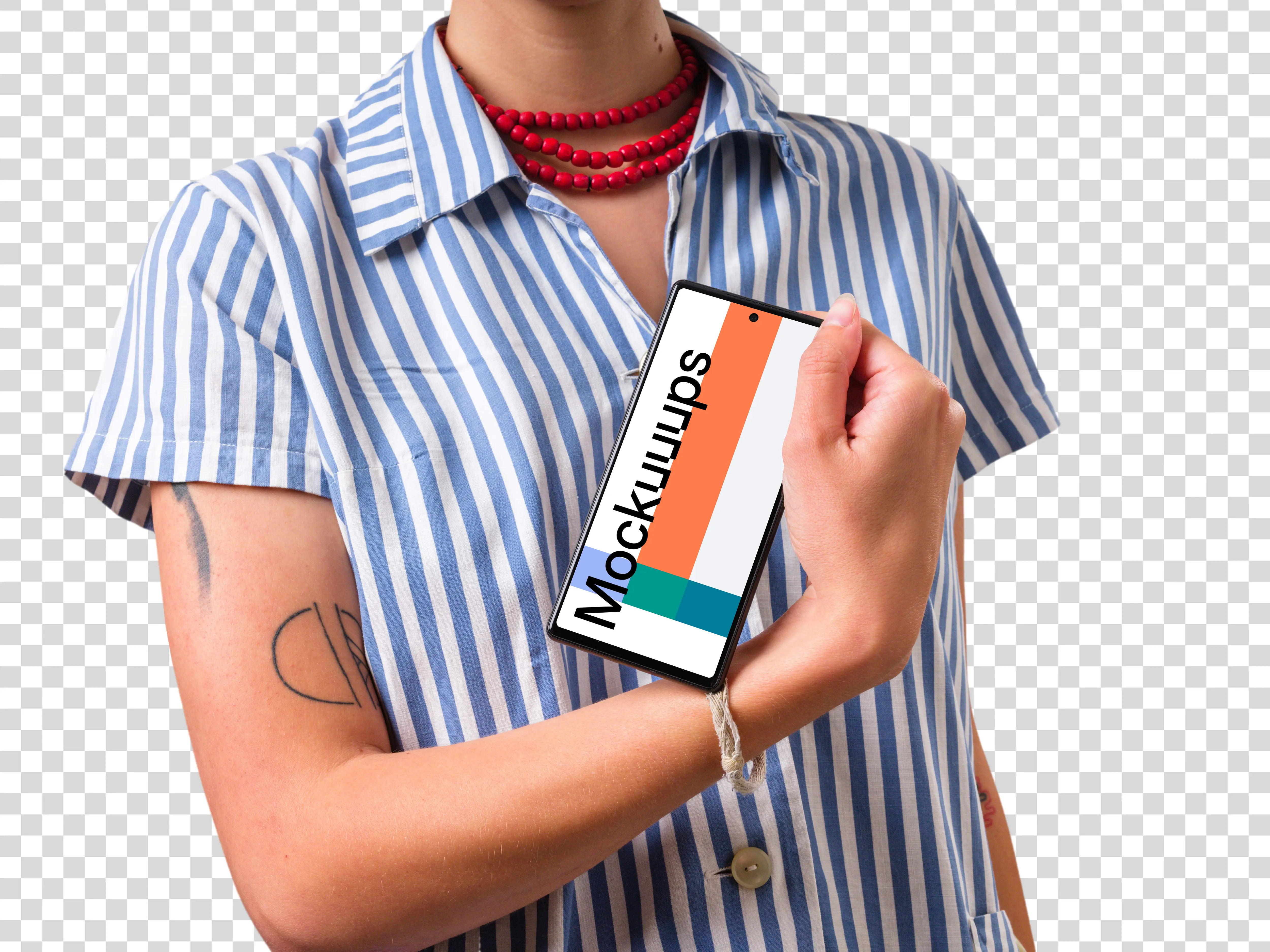 Woman showing the app on the Google Pixel mockup