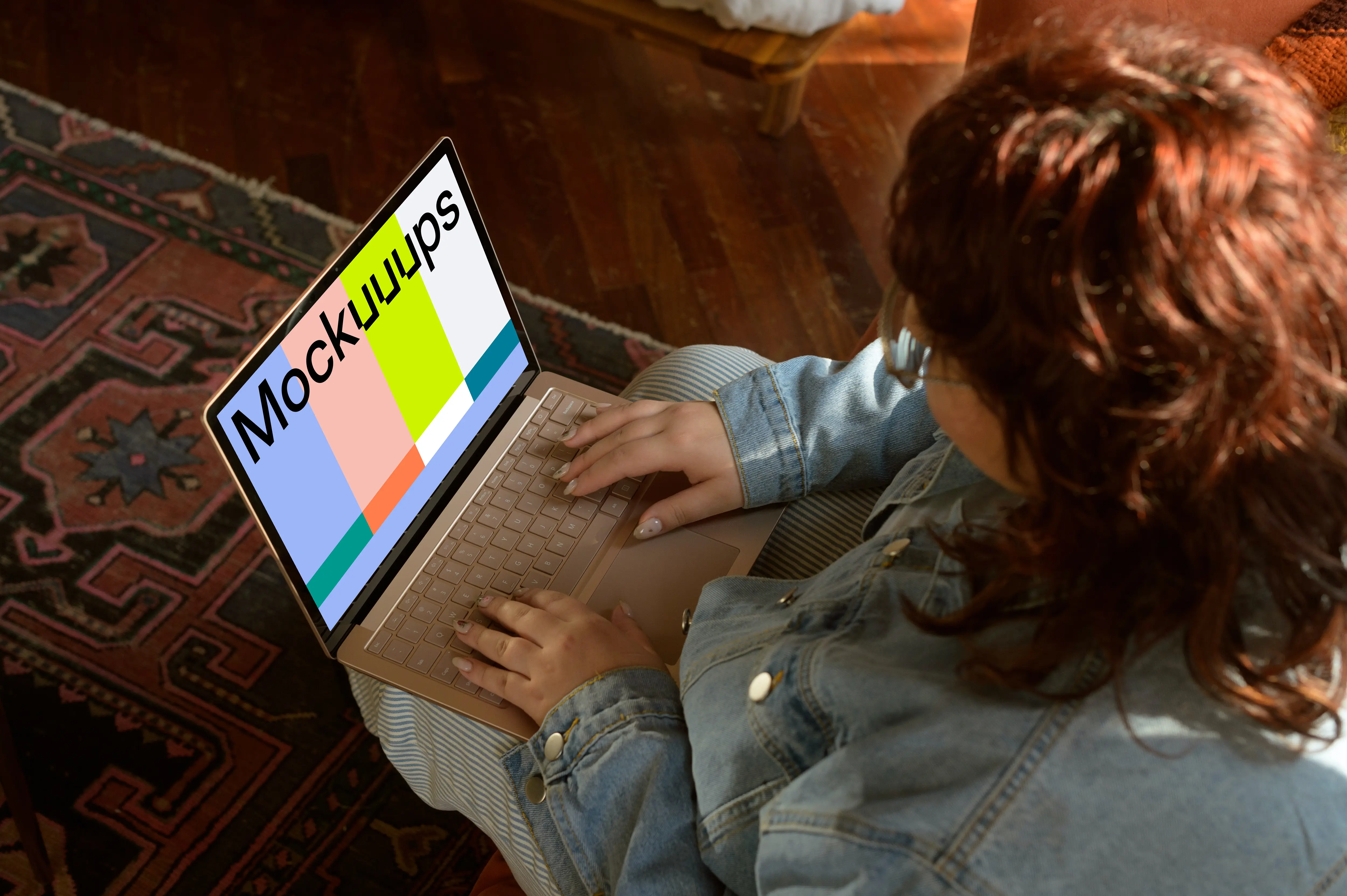 Woman typing on laptop mockup