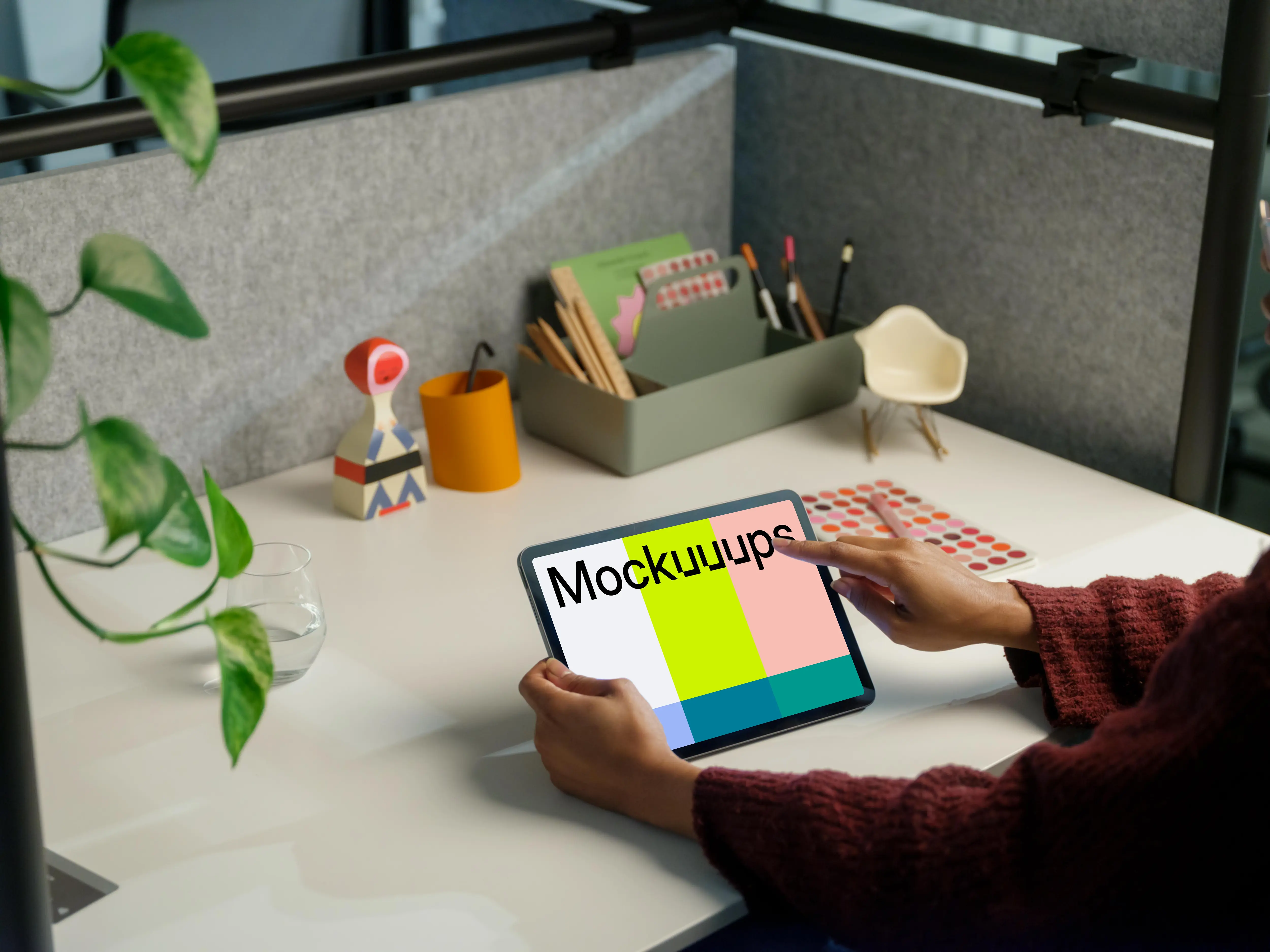 Woman working on an iPad Air mockup