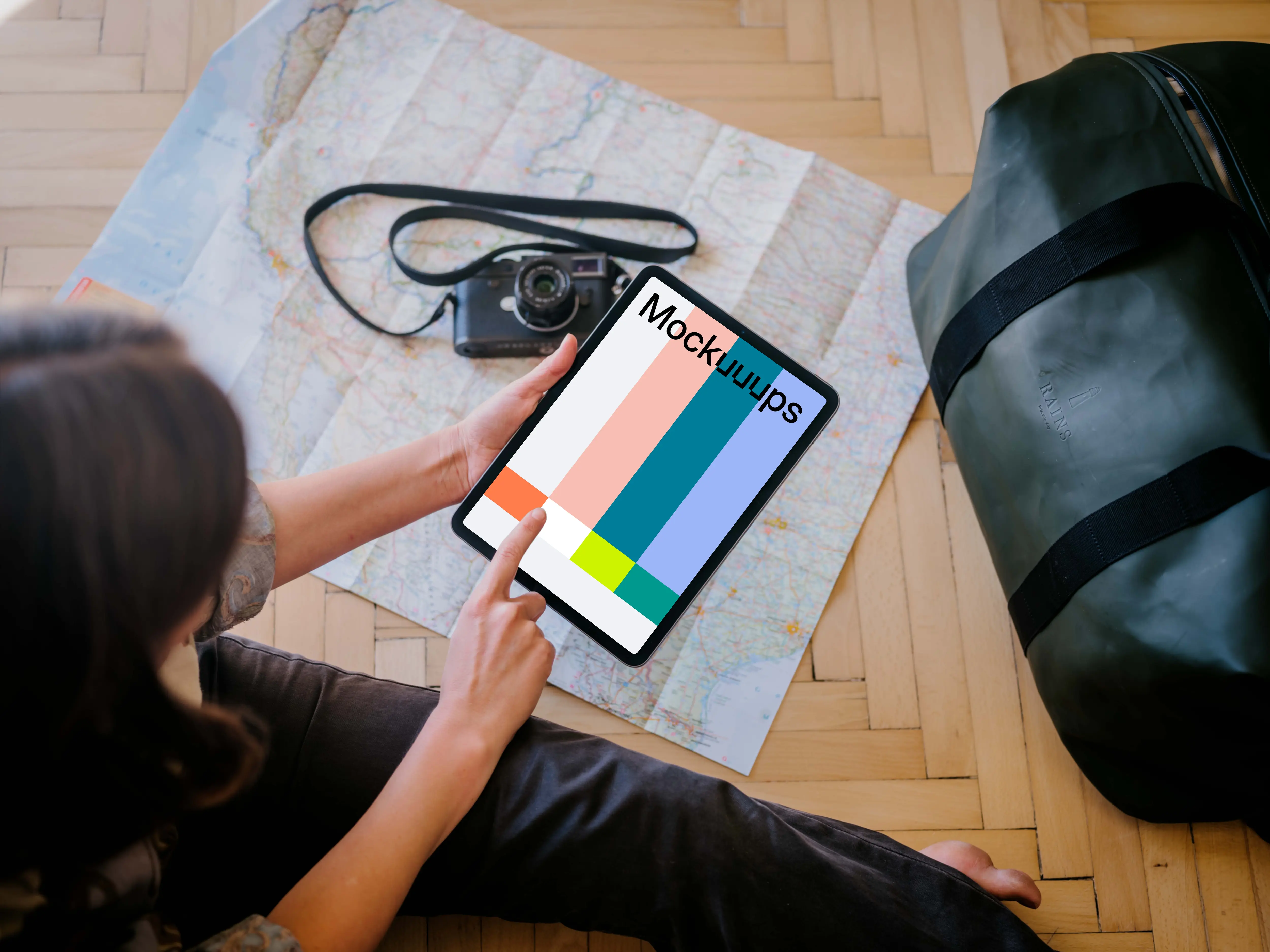 Woman working on an iPad Air mockup