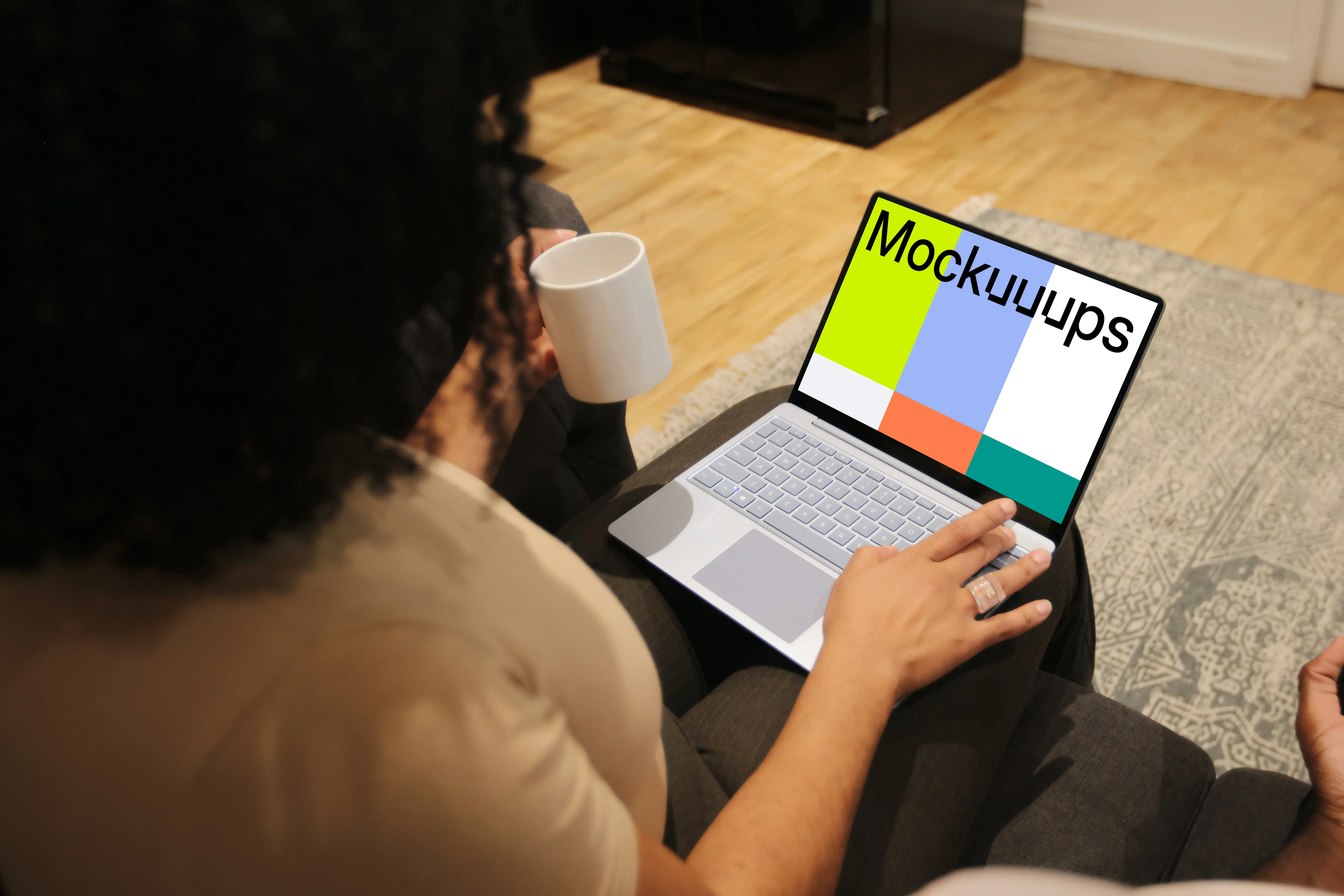 Woman working on Microsoft Surface laptop mockup