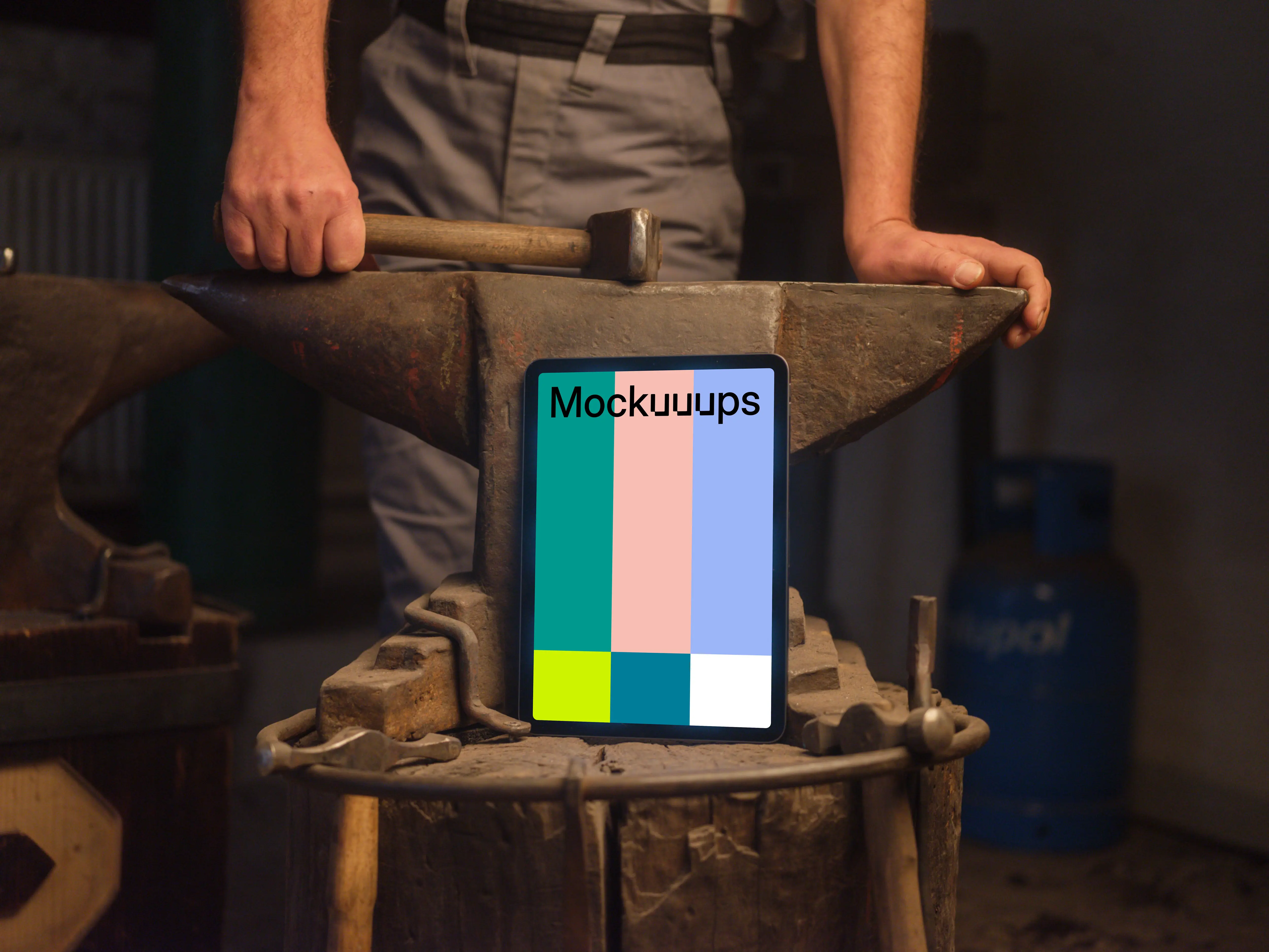 Workshop with an iPad mockup in the center