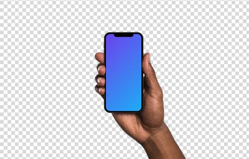 Hand holding iPhone 12 mockup (Black skin)