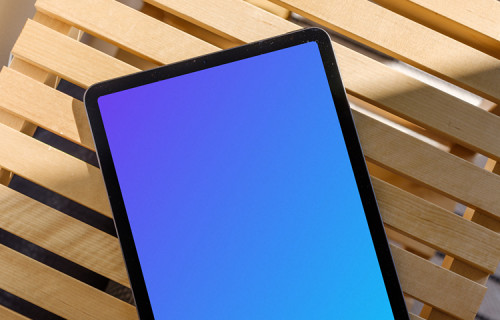 iPad Air mockup on a wooden bench 
