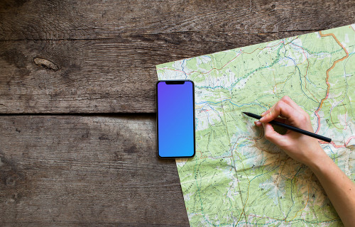 Planning a trip with iPhone XS mockup
