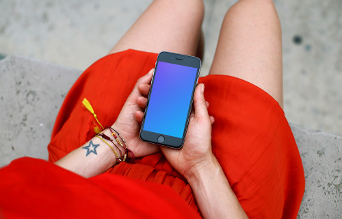 Woman with a Red Dress Sitting with iPhone 6s mockup