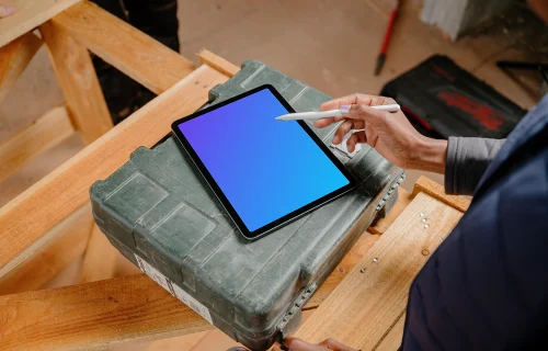 Architect working on an iPad mockup