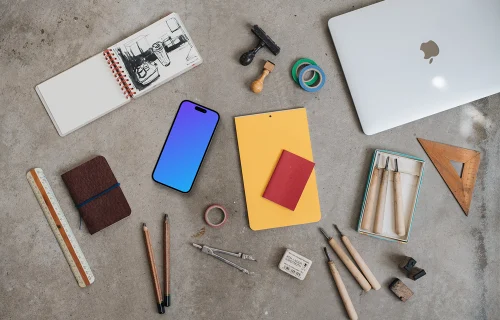 Artist's equipment with a phone mockup