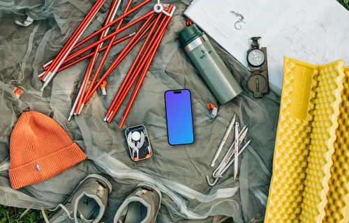 Camping grounds with a smartphone mockup