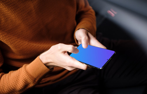 Car passenger typing on Samsung S20 mockup