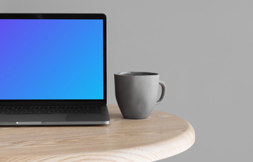 Cropped view of Macbook Pro mockup on wooden table