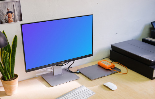 Dell display mockup on clean modern desk