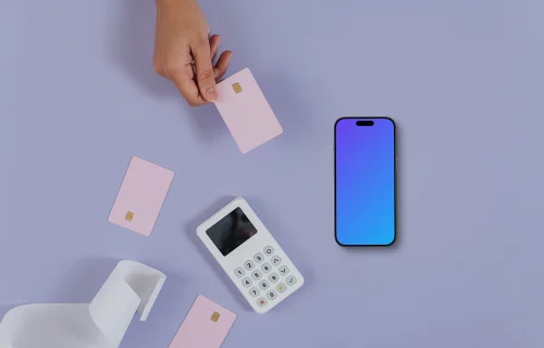 iPhone com estilo de comércio eletrônico mockup com fundo roxo