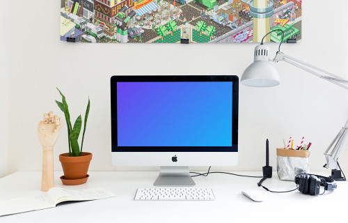 Front view of iMac mockup in the office