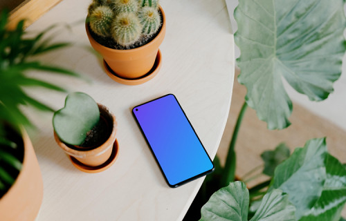 Google Pixel 5 mockup placed at the edge of a table