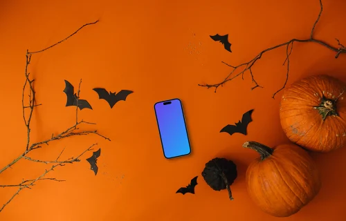 Halloween background mockup with a phone